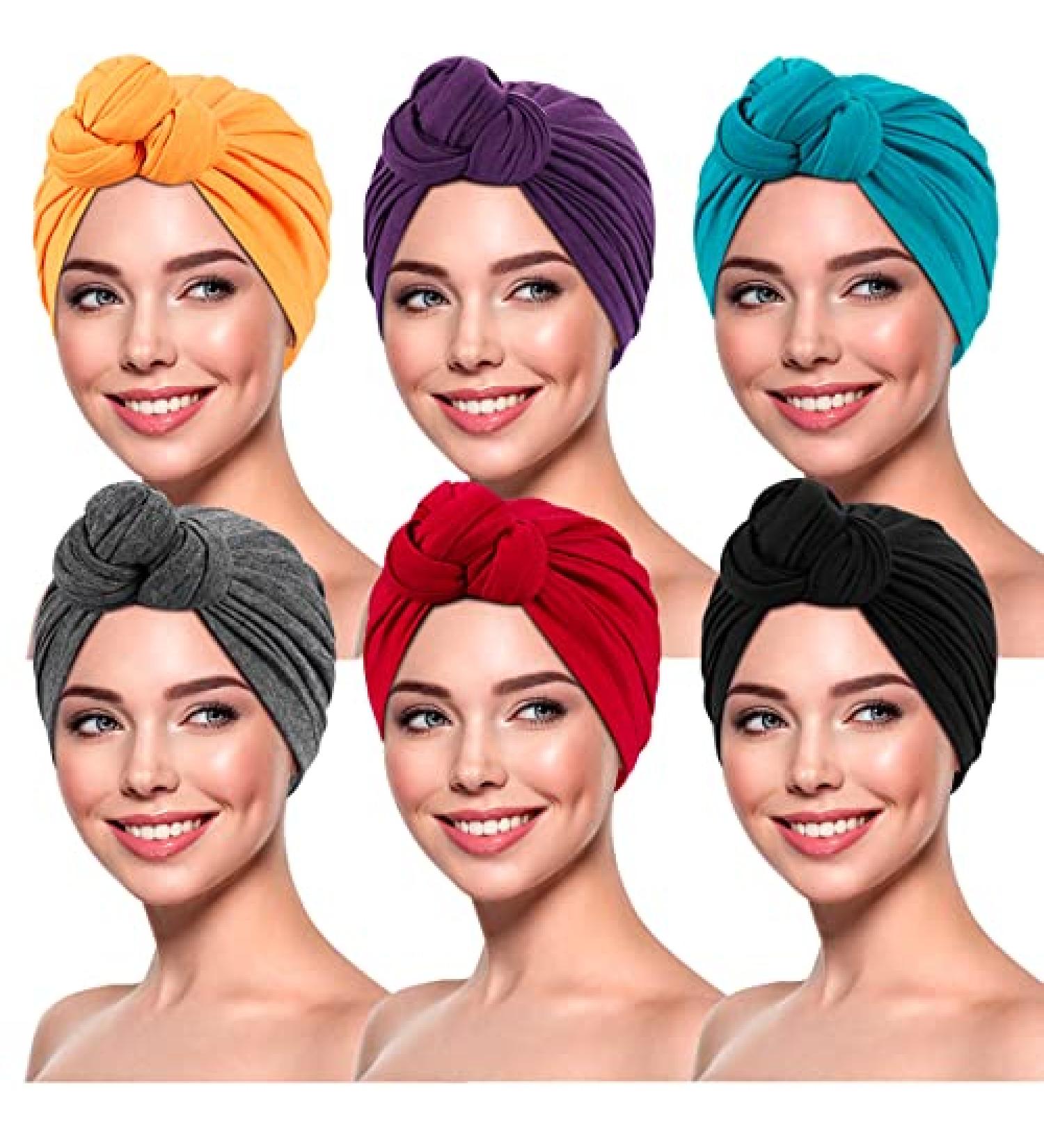 Women's African Turban Flower Knot Pre-Tied Bonnet - Large Blue/Purple/Yellow/Red/Grey/Black - Buy Online on SooperMarket.com