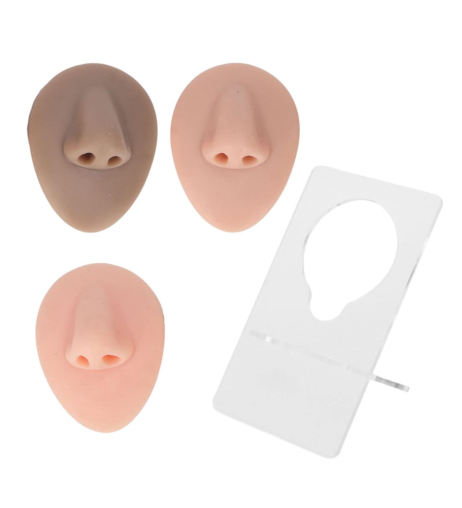 3-Part Silicone Nose Model for Piercing Practice | Soft 3D Display with Acrylic Stand - Buy Online on SooperMarket.com