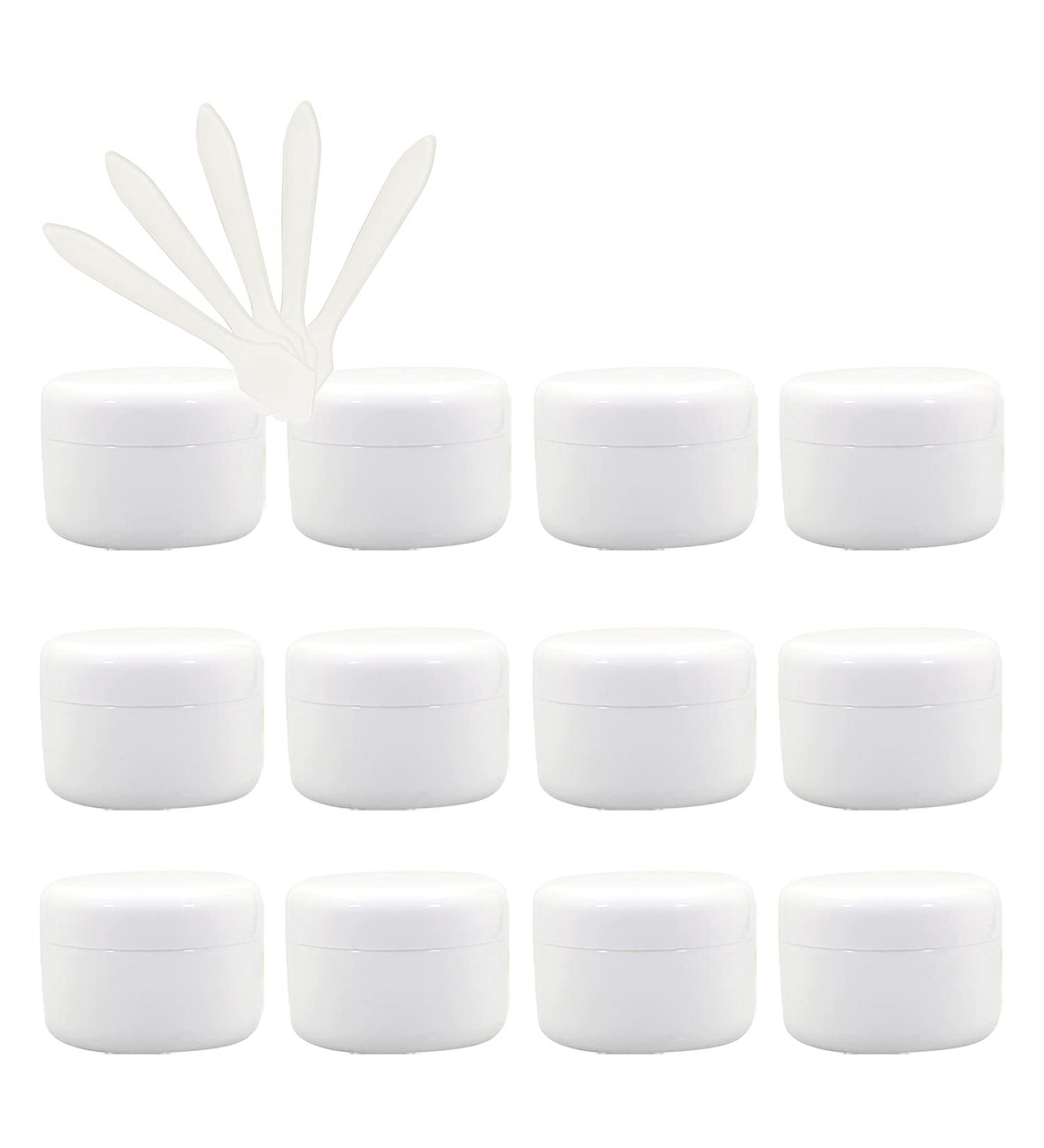 Zeoabsy 12-Pack 10ml White Plastic Empty Cosmetic Lotion Cream Cans with Screw Cap & Inner Lining + 5 White 10ml Spoons - Ideal for Nail Art & DIY Lip Balm - Buy Online on SooperMarket.com