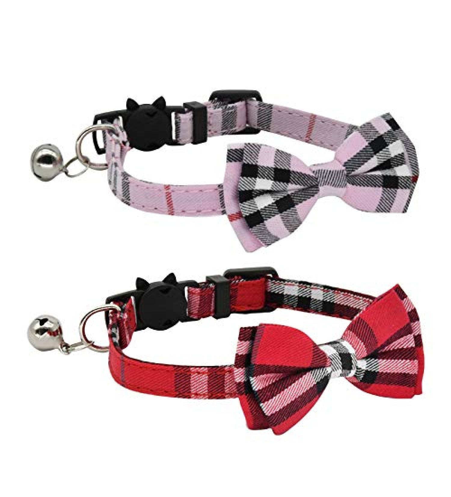 AIXI Cat Collar Breakaway with Bow Tie & Bell 2 Pack - Adjustable 7.8-10.5 Inch - Pink & Red - Buy Online on SooperMarket.com