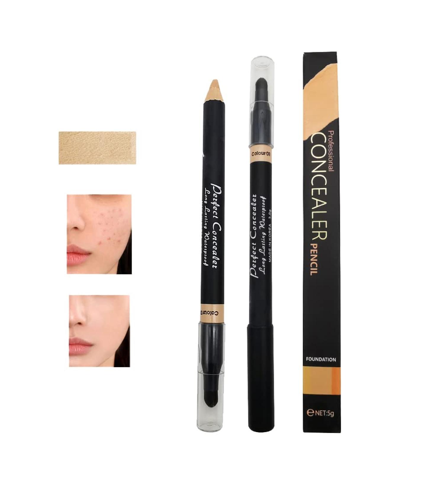 2 in 1 Concealer Pencil Stick for Full Coverage - Waterproof Dual-Sided Face and Eyebrow Concealer Crayon for Dark Circles, Blackheads - Professional Makeup Highlighter with Brush - Natural Shade - Buy Online on SooperMarket.com