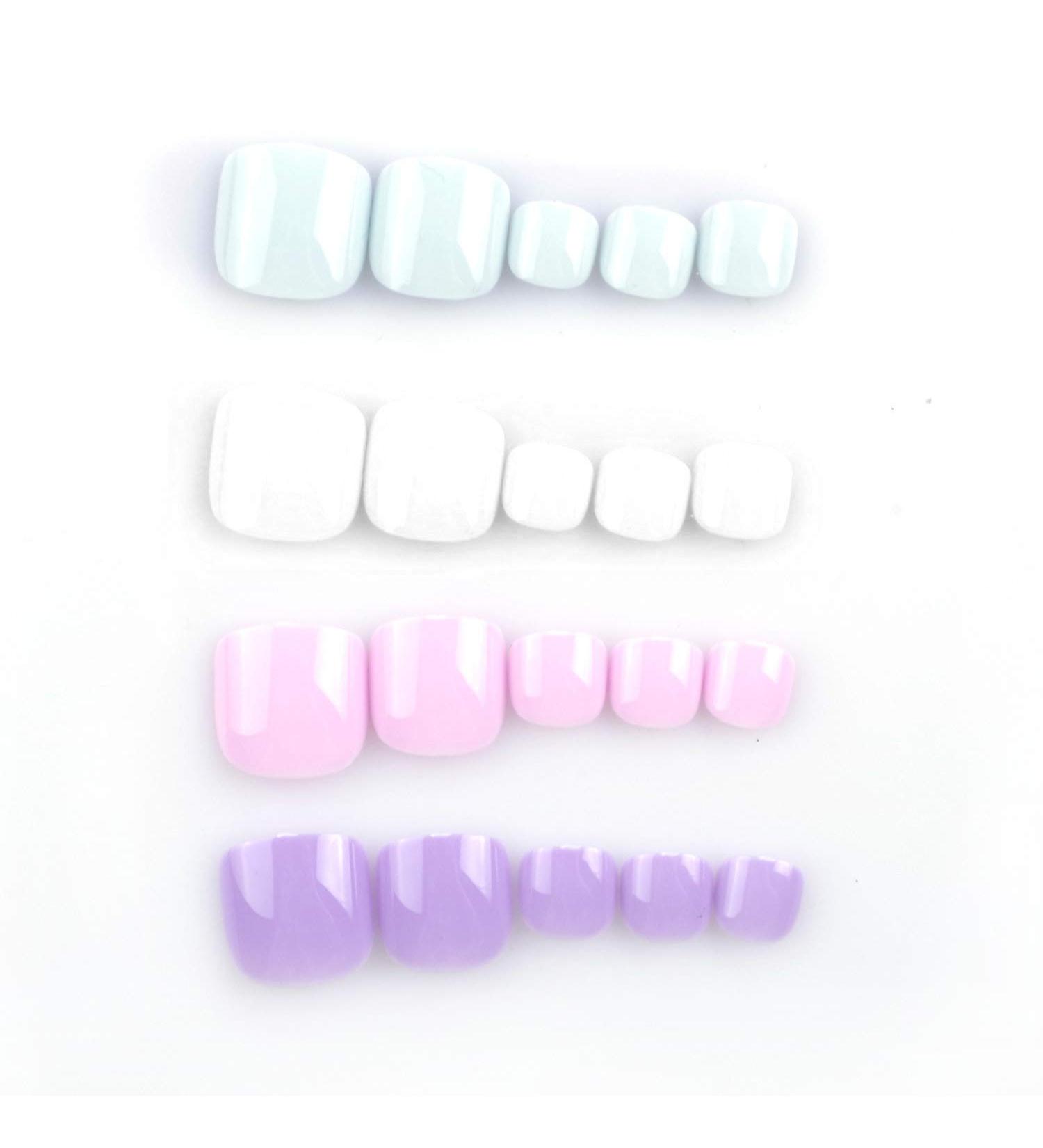 SIUSIO 96Pcs Fake Toe Nails Press On Colorful Square Acrylic Full Cover UV Top Coat - Light Pink & Purple | Short False Nails Set for Toenail Salons and DIY Foot Art Tips - Women and Girls - Buy Online on SooperMarket.com