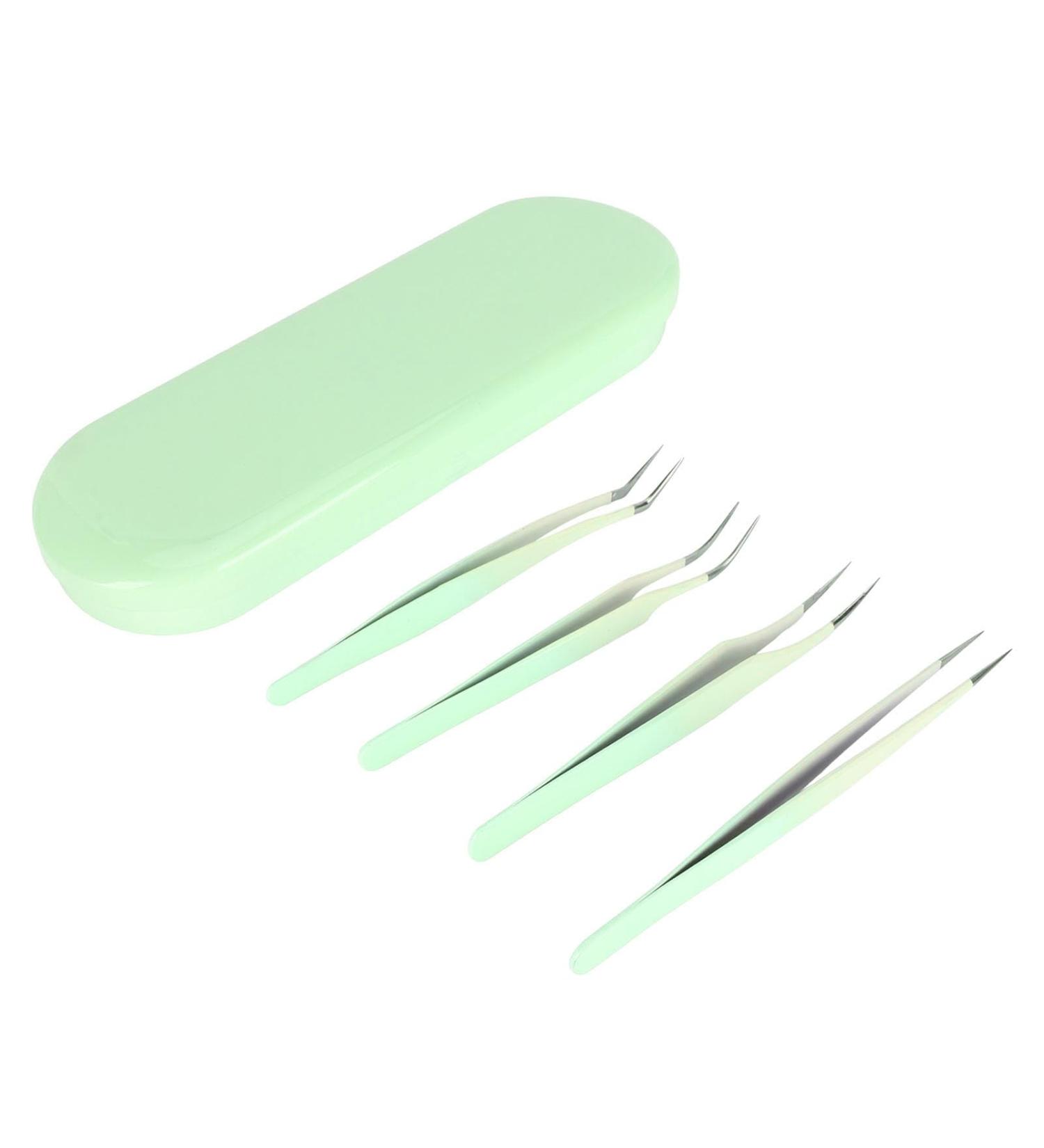 Saluaqui 4-Part Eyelash Sink Set - Stainless Steel Tweezers & Multifunctional Applicator Tools for False Eyelash Extensions | Perfect for Salon & Home Use (Green) - Buy Online on SooperMarket.com