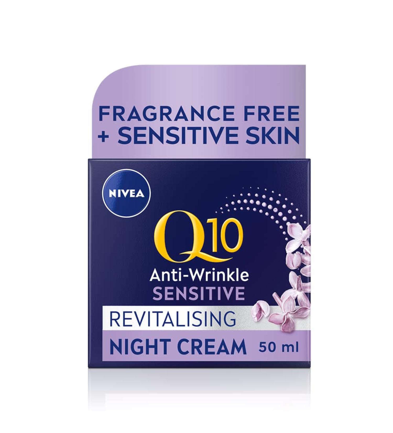 NIVEA Q10 Anti-Wrinkle Sensitive Night Cream - 50ml | Skin Identical Q10 & Liquorice Extract - Buy Online on SooperMarket.com