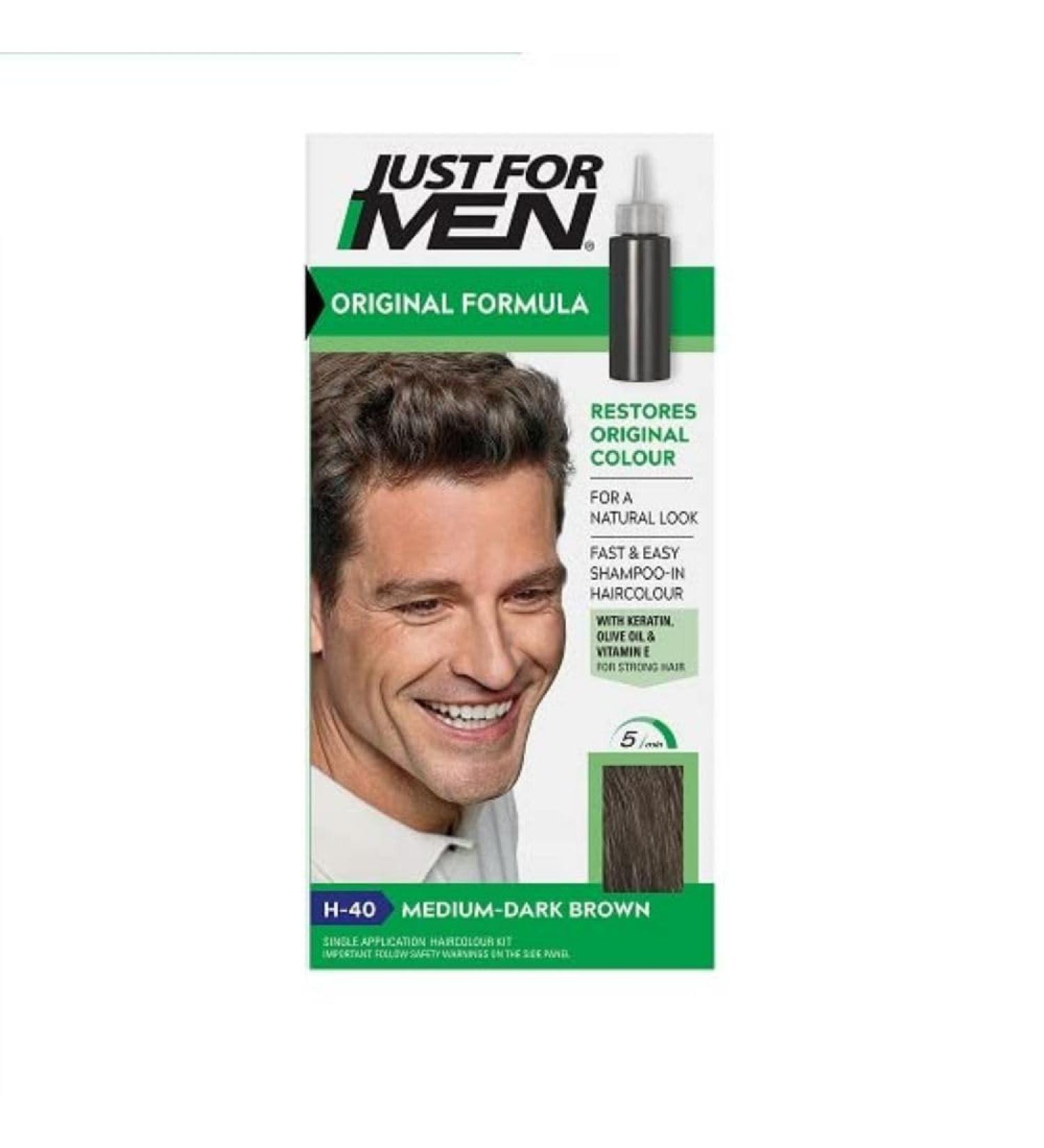 Just For Men Original Formula H40 Medium-Dark Brown Hair Dye - Targets Grey, Restores Natural Color for a Youthful Look - Buy Online on SooperMarket.com