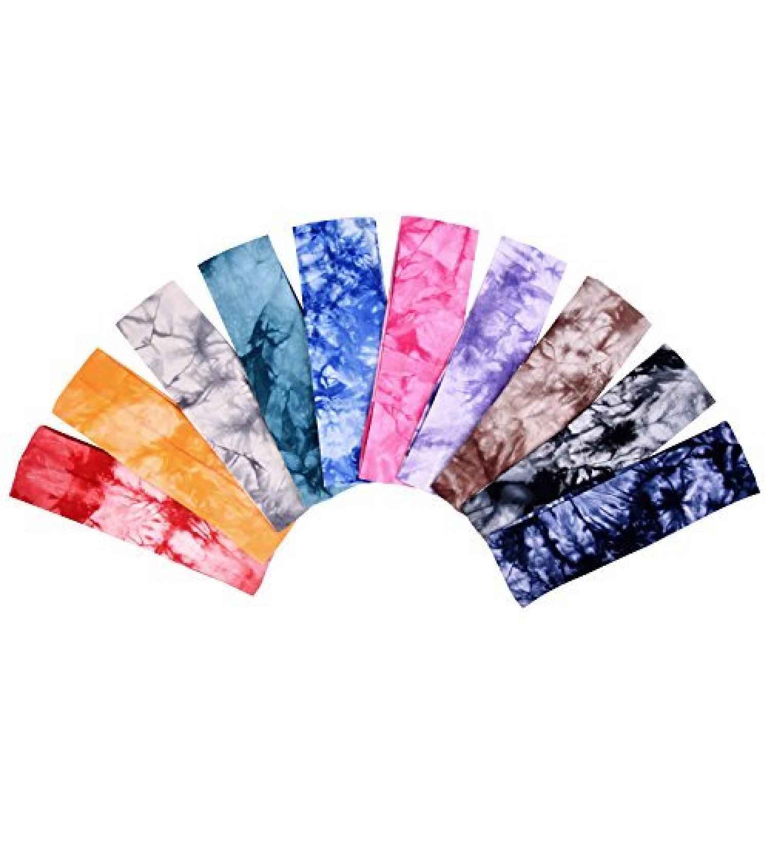 10 Pack Tie Dye Stretch Headbands - Assorted Classic Colors for Teens and Women - Buy Online on SooperMarket.com