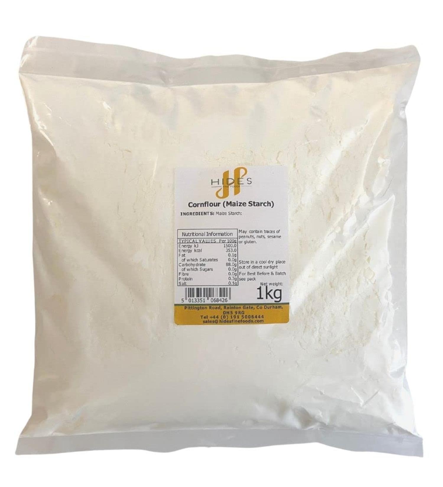 Hides Fine Foods Cornflour 1kg - GMO Free, Suitable for Vegetarians - Ideal for Baking, Bread, Cakes, Pancakes, Pastries - Natural Sauce Thickener - Buy Online on SooperMarket.com