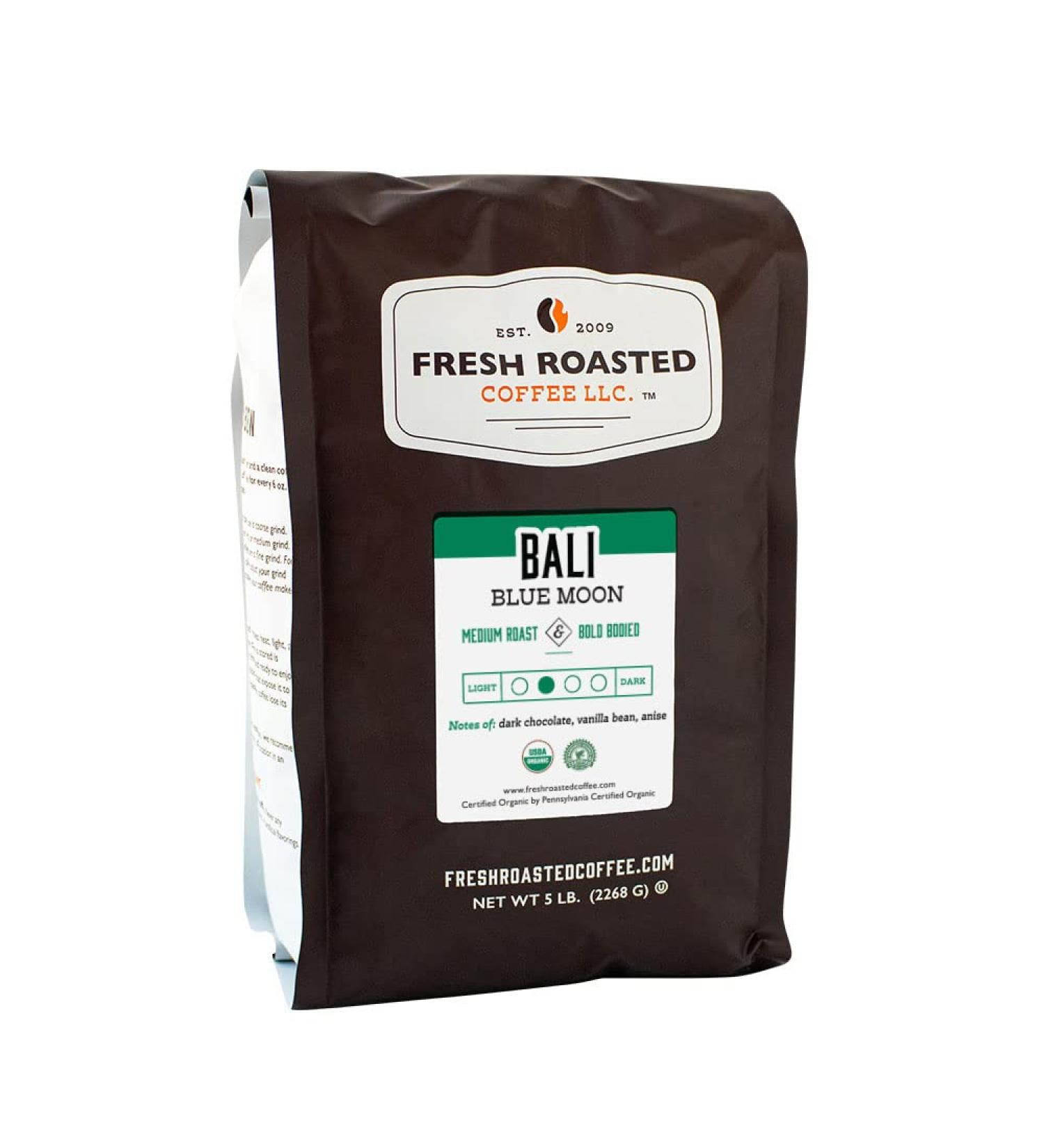 Organic Bali Blue Moon Coffee 5 lb (80 oz) - Medium Roast - Kosher RFA - Whole Bean - Buy Online on SooperMarket.com
