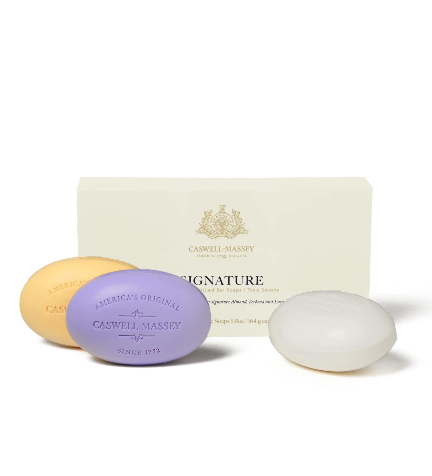 Caswell-Massey Triple Milled Centuries Signature Three-Soap Set Almond Lavender & Verbena Soap Bars For Men & Women Made In USA 5.8 Oz (3 Bars) Centuries Signature 5.8 Ounce (Pack of 3)