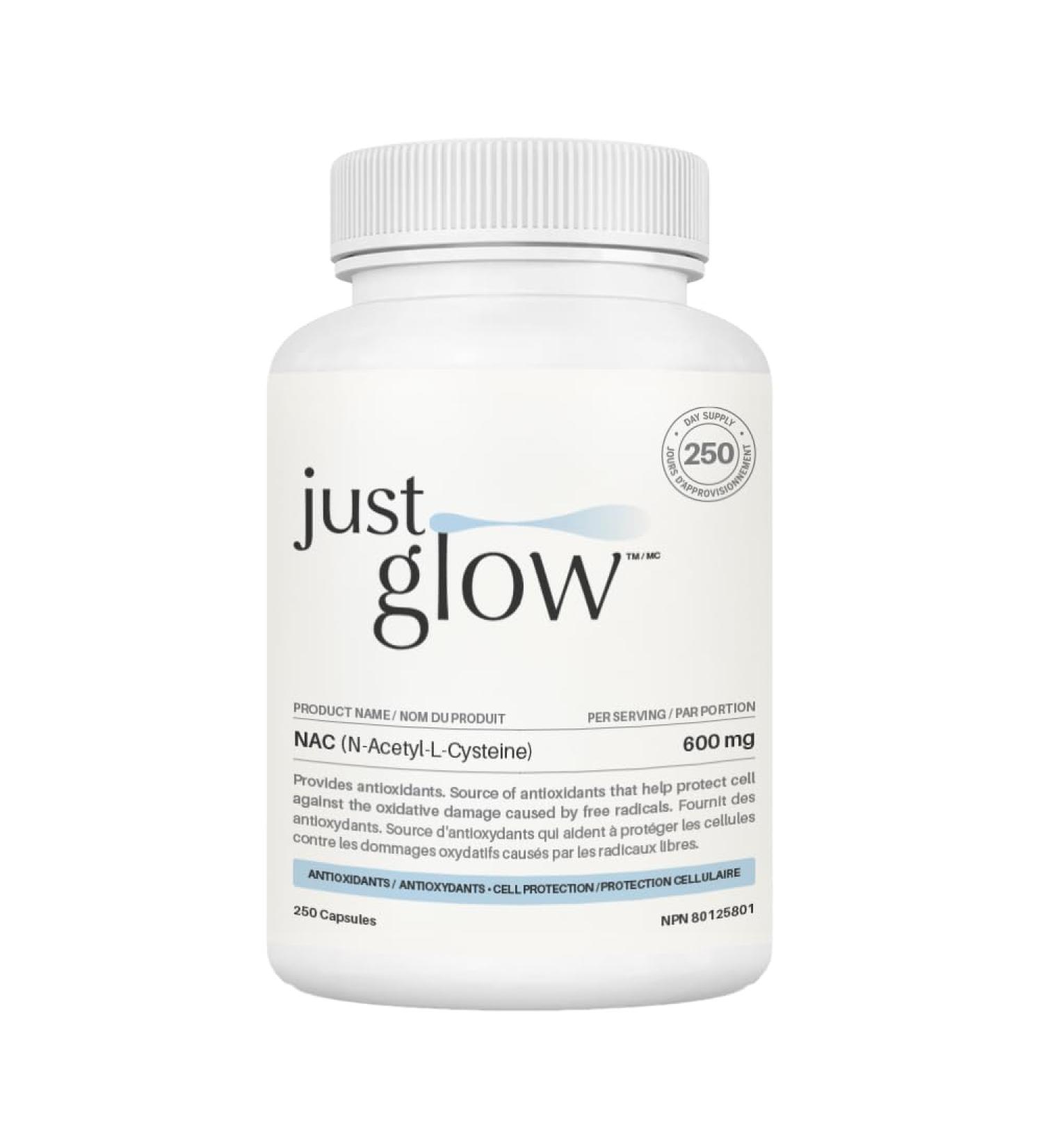 Just Glow NAC (N-Acetyl-L-Cysteine) 600mg - 250 Capsules | NAC Supplement | Pure NAC 600mg Capsule for Antioxidants | Maintenance of Good Health | Made in Canada | 250 Vegetable Capsules 250 count (Pack of 1) - Buy Online on SooperMarket.com