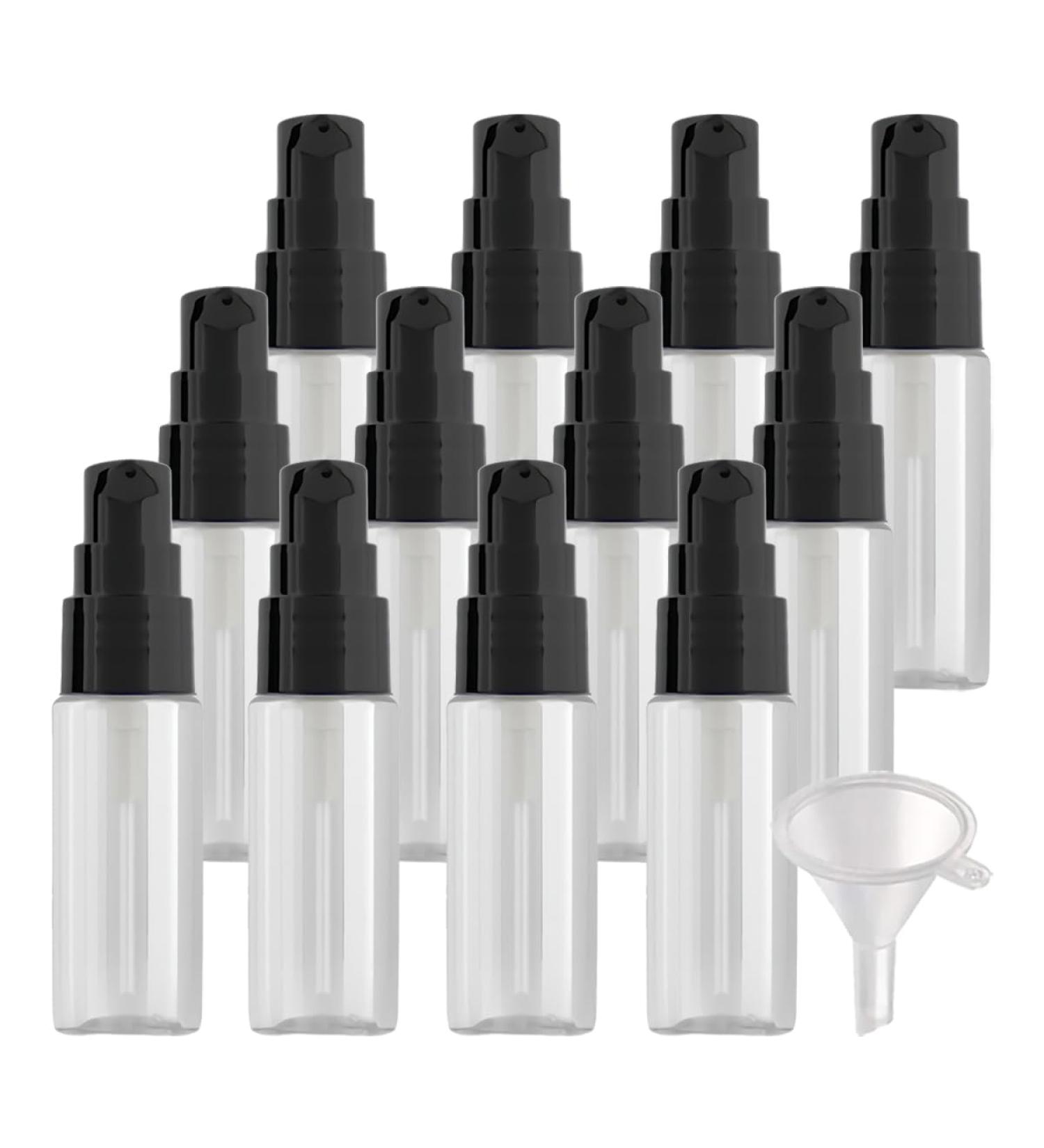 ZEOABSY 12 Pieces 20 ml Transparent Lotion Bottles with Black Pump 20ml Empty PET Plastic Lotion Pump Bottle Cosmetic Gel Travel Container for Cosmetic Make up Cleaning + 2 x Funnel Transparent 20ml - Buy Online on SooperMarket.com