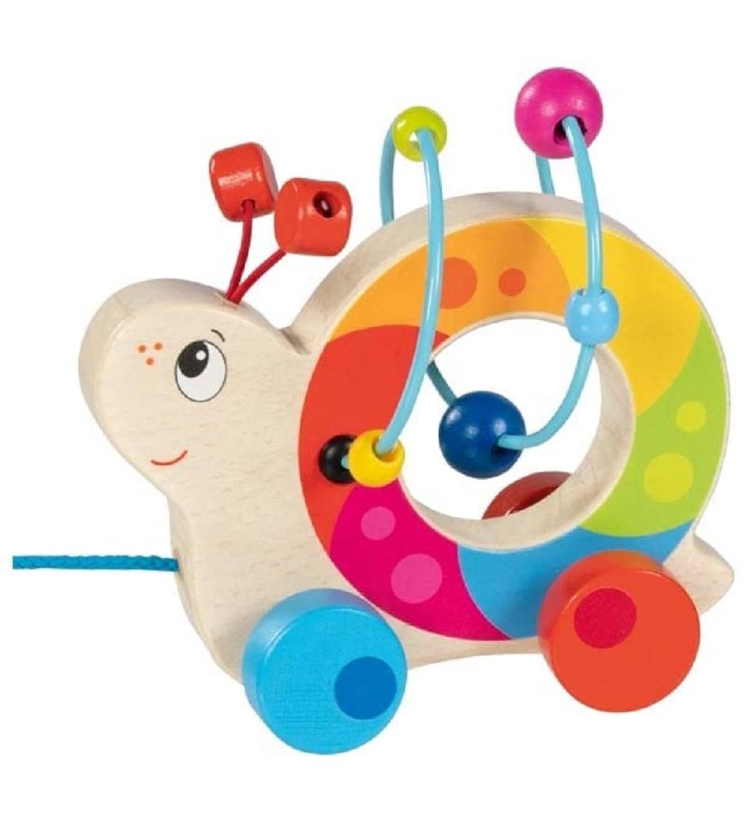 goki pull-along toy with motor skills loop rolling snail | Educational wooden toy for beginners from 1 year