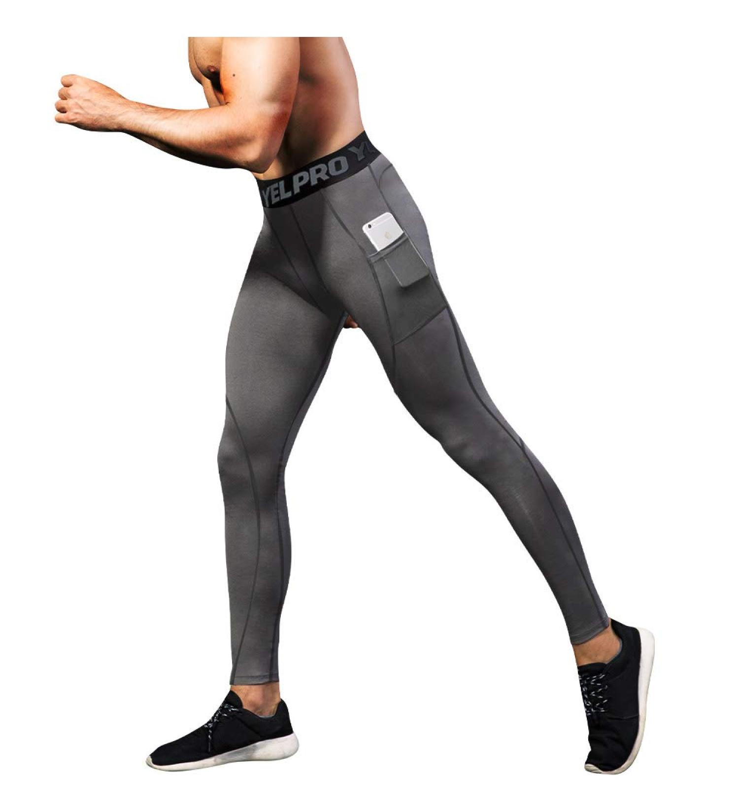 EARGFM Men's Athletic Leggings with Pockets - Grey, Medium | Compression Pants for Cycling & Running - Buy Online on SooperMarket.com
