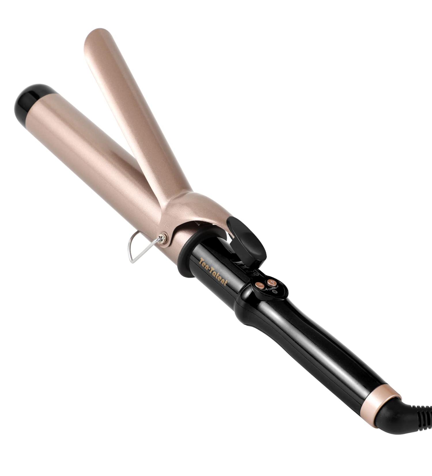 Ten-Tatent 38mm Ceramic Tourmaline Curling Tongs - Dual Voltage Curling Iron for Long & Short Hair - Adjustable Heat Settings - Black - Buy Online on SooperMarket.com