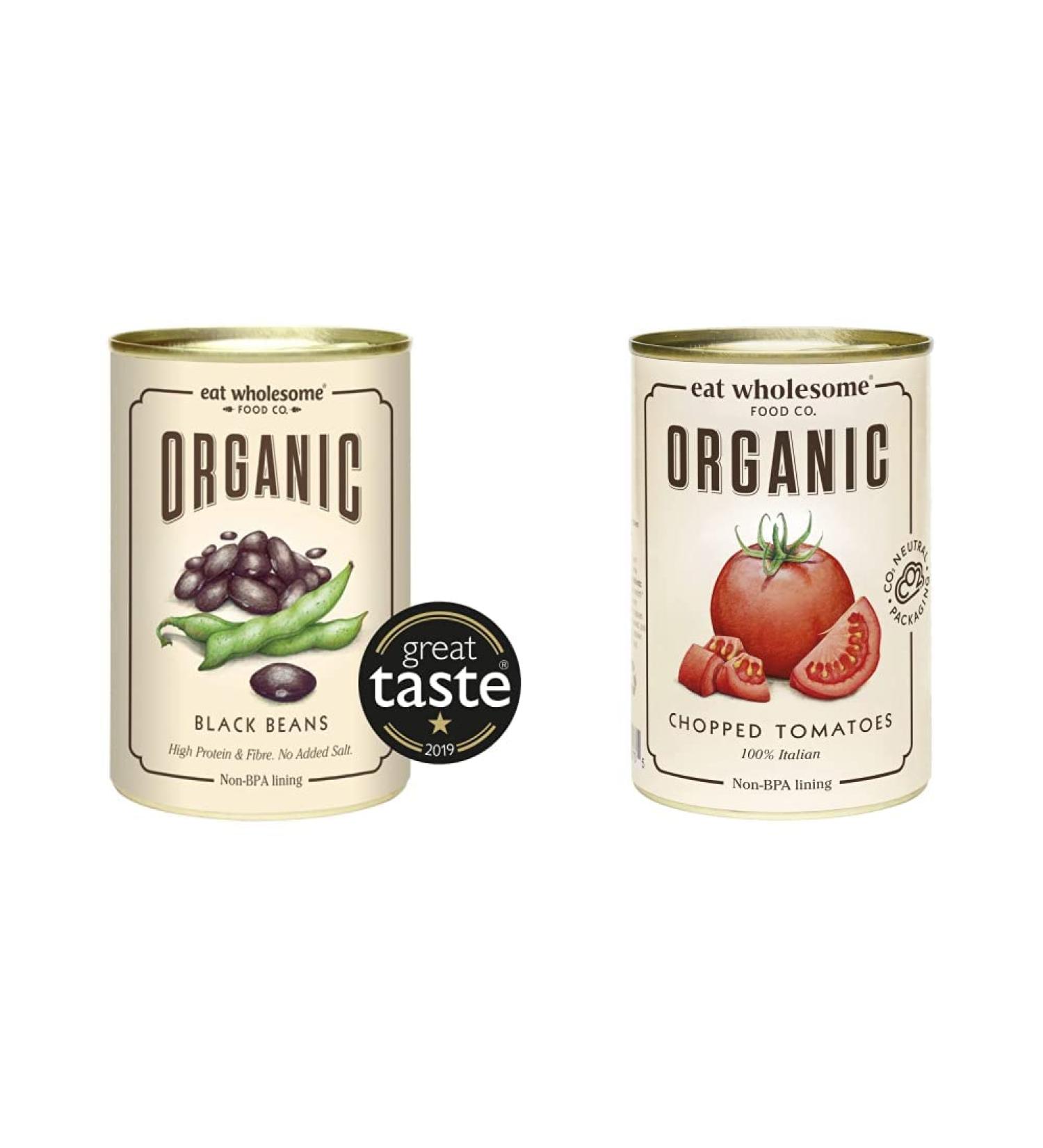Eat Wholesome Organic Black Beans 400g (Pack of 12) & Eat Wholesome Organic Chopped Tomatoes 400g (Pack of 12) - Buy Online on SooperMarket.com