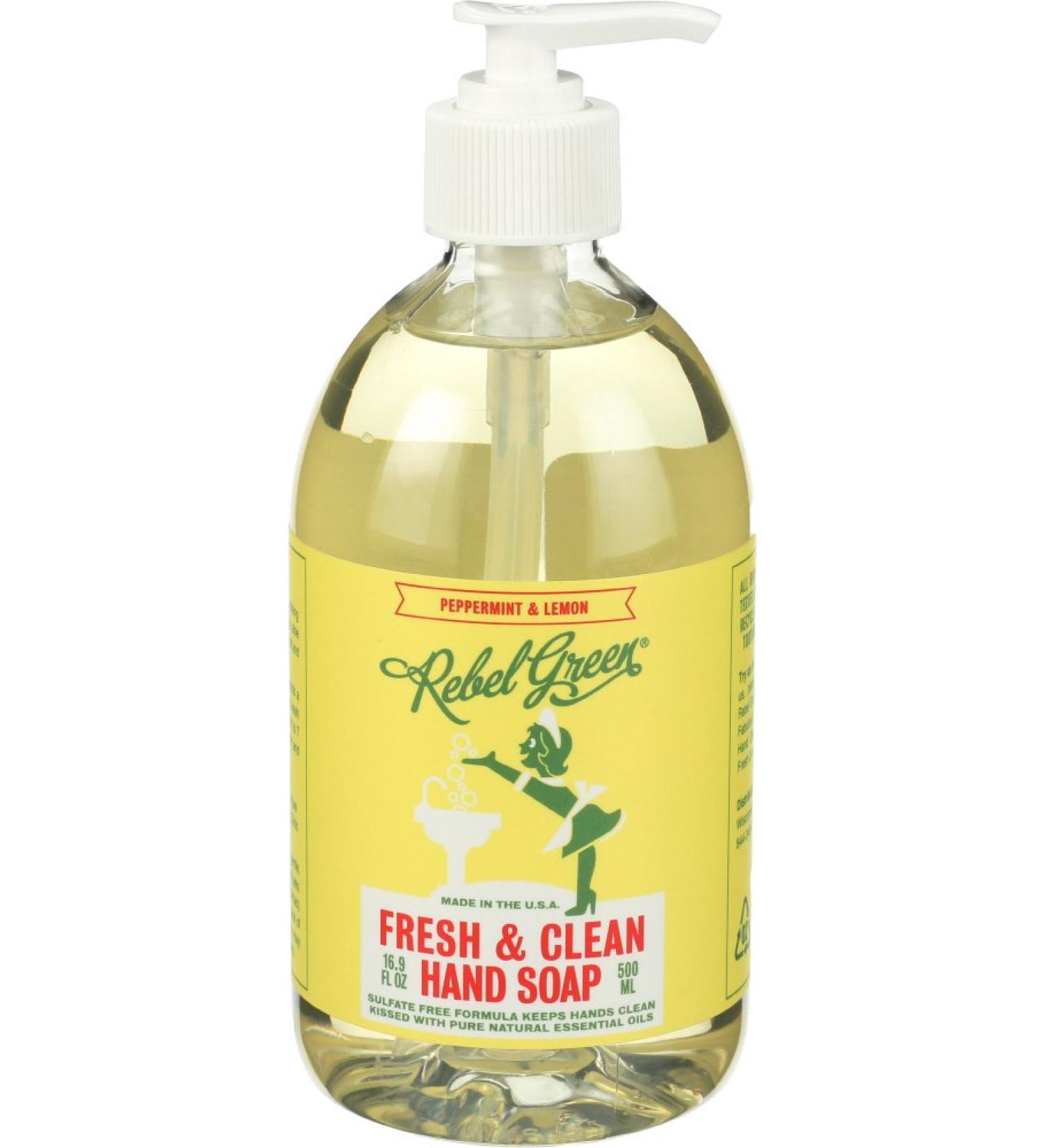 Rebel Green Hand Soap - Peppermint Lemon 16.89 oz | Natural & Eco-Friendly - Buy Online on SooperMarket.com