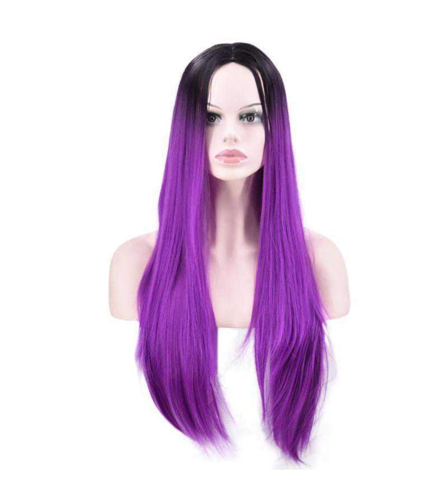 SHIYID Synthetic Hair Long Straight Wig Purple Black Root High Temperature Fiber Women Wigs