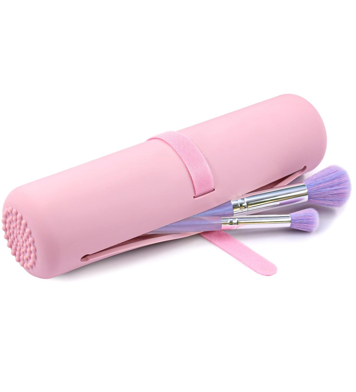 BEAKEY Travel Silicone Makeup Brush Bag 12 Pcs Set | Premium Synthetic Foundation & Eyeshadow Brushes | Portable Organizer Holder in Purple & Pink - Buy Online on SooperMarket.com