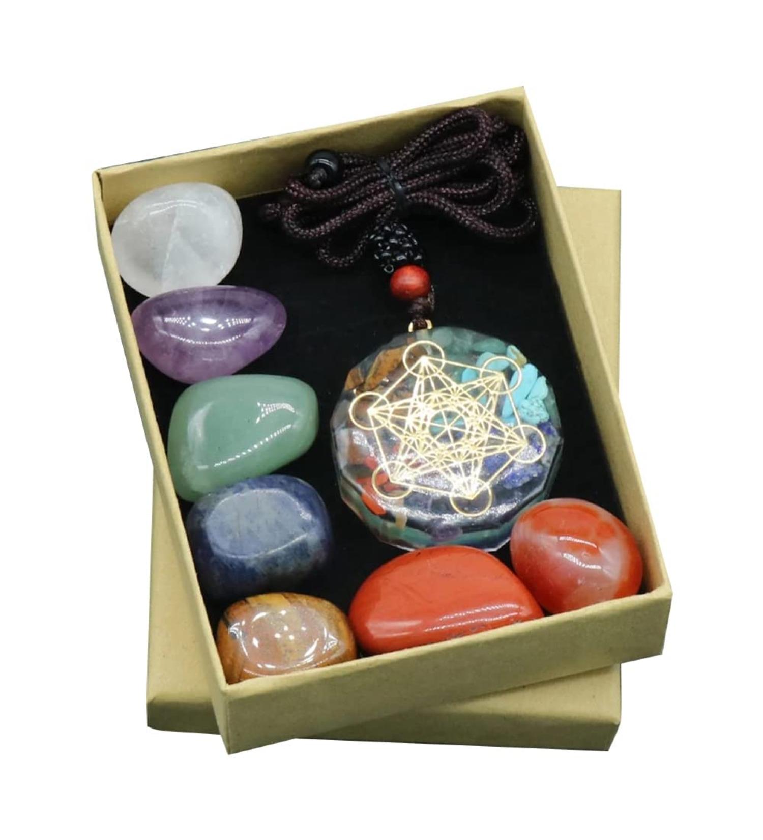 Mautacly Seven Chakra Set Natural Aura Mixed Crystal Home Decoration Healing Polished Gemstone Collection Amulet Necklace - Buy Online on SooperMarket.com
