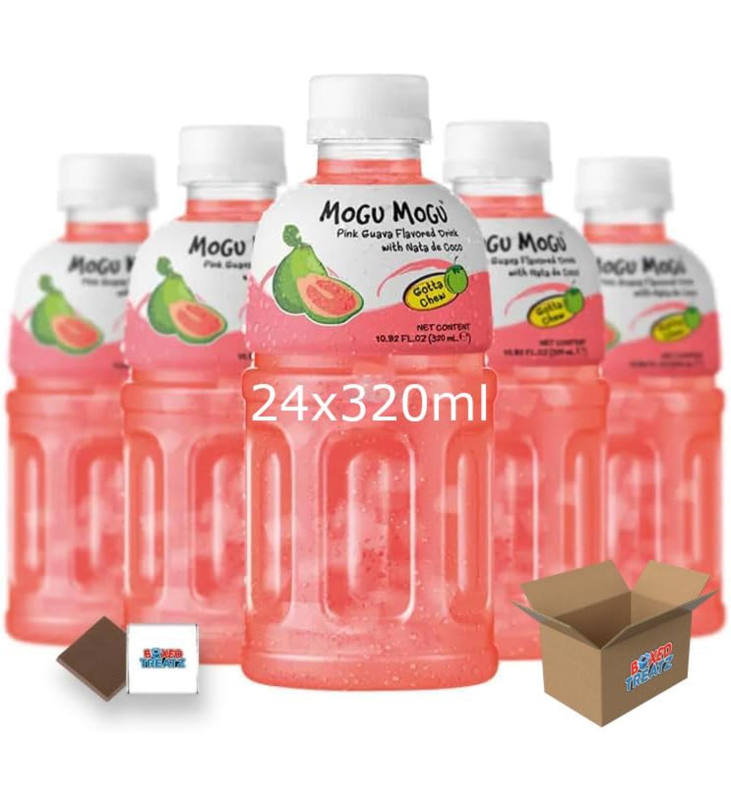 Mogu Mogu Flavored Drinks 24x320ml PINK GUAVA - Nata De Coco Juice - Refreshing Taste - Fun Drinking During Hot Summers Or Take Them On Trips & Picnics Boxed Treatz Pink Guava 24
