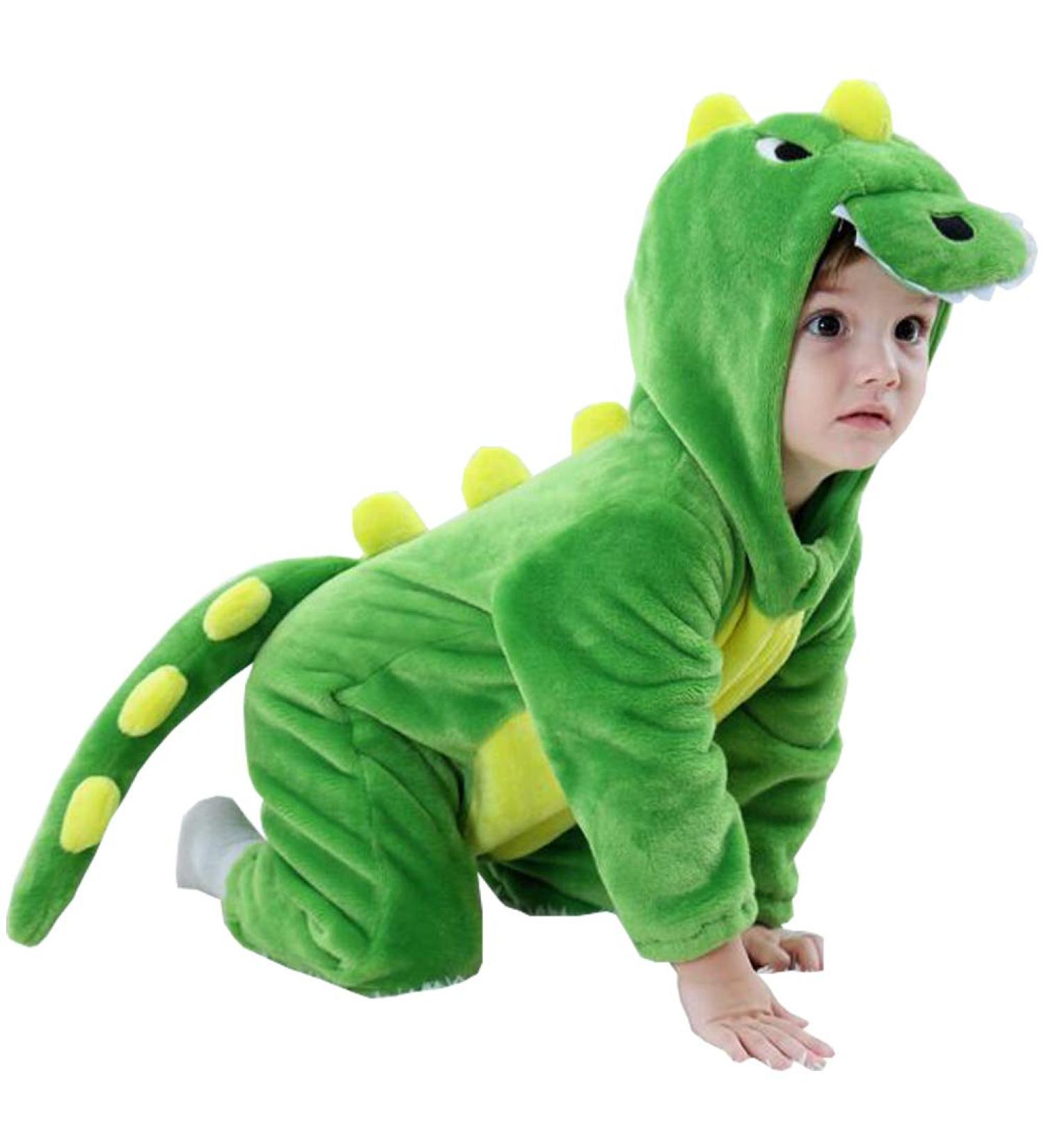 Alltops Baby Toddler Cartoon Dinosaur Jumpsuit Romper | Flannel Animal Pajamas Onesie | Green Dinosaur 18-24 Months - Buy Online on SooperMarket.com