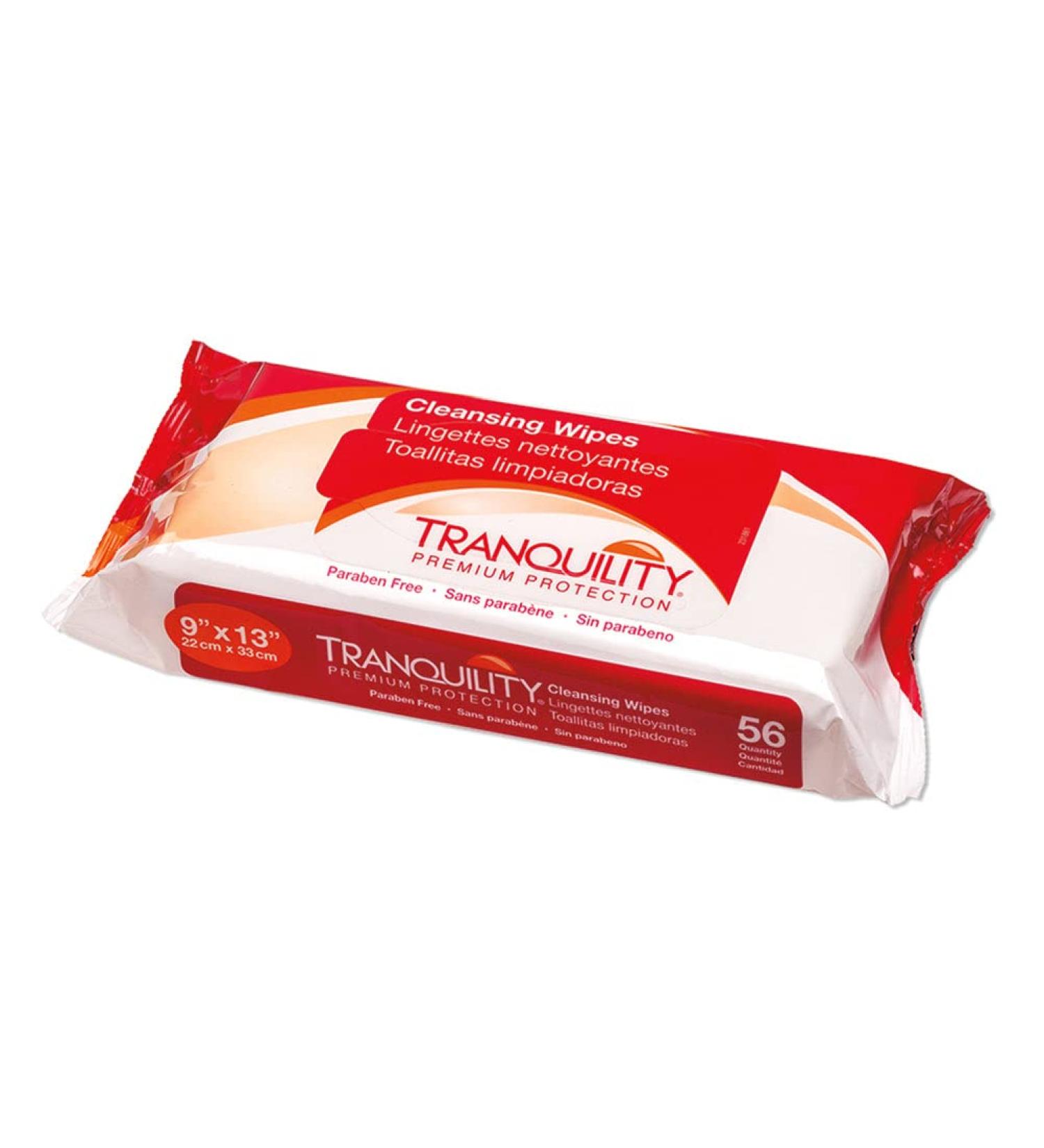 Tranquility Adult Size Disposable Cleansing Wipes 56ct Bag - Hypoallergenic, Paraben-Free, Alcohol-Free, Aloe Vera & Vitamin E Enriched - Mild Scented 9x13 - Buy Online on SooperMarket.com