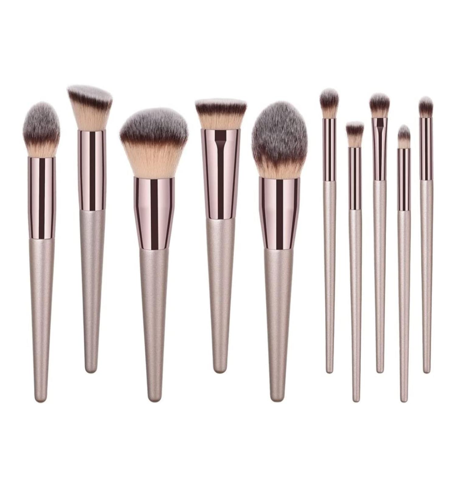 10 Champagne Gold Makeup Brushes Set | Professional Quality for Flawless Beauty - Buy Online on SooperMarket.com