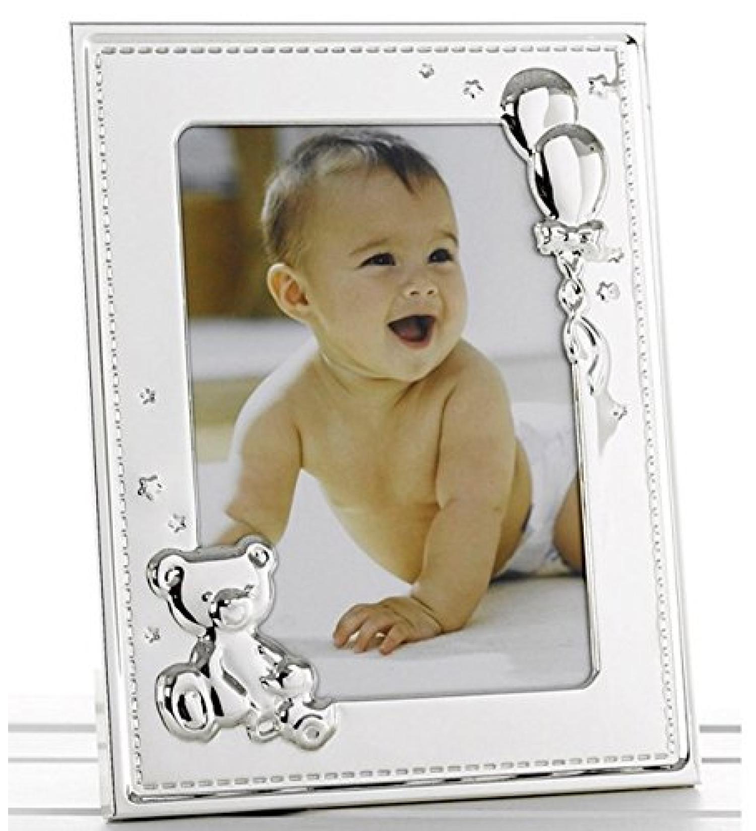New Baby Silver Photo Frame with Teddy and Balloons for 5" x 7" Photo - 51357