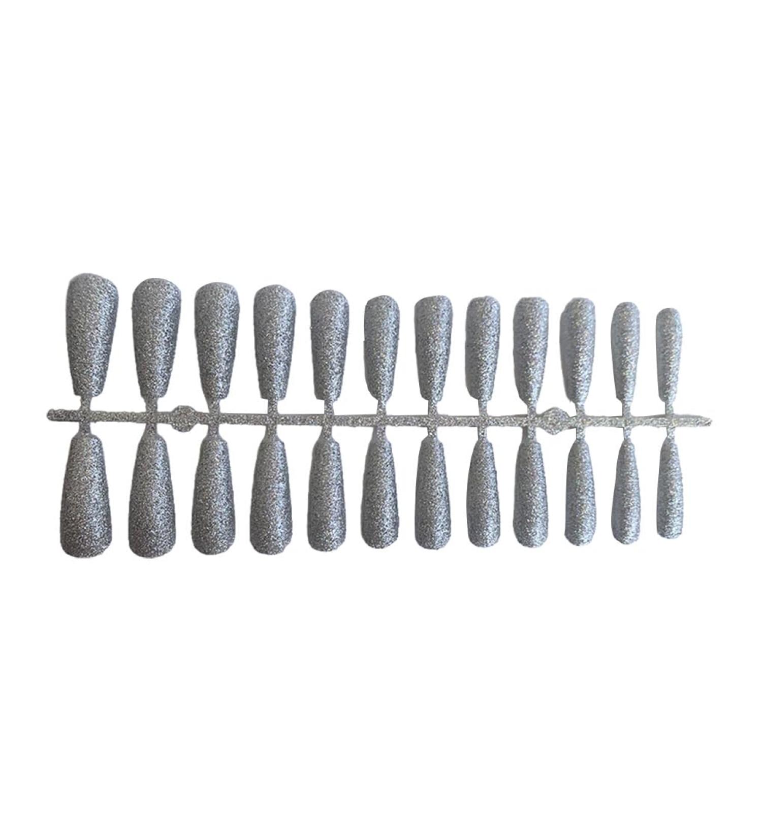 Dajidafu 24 Pieces False Nails Full Cover T-shaped Extra Long Press on Coffin Style Nail Tips DIY Supplies for Home Salon silver - Buy Online on SooperMarket.com