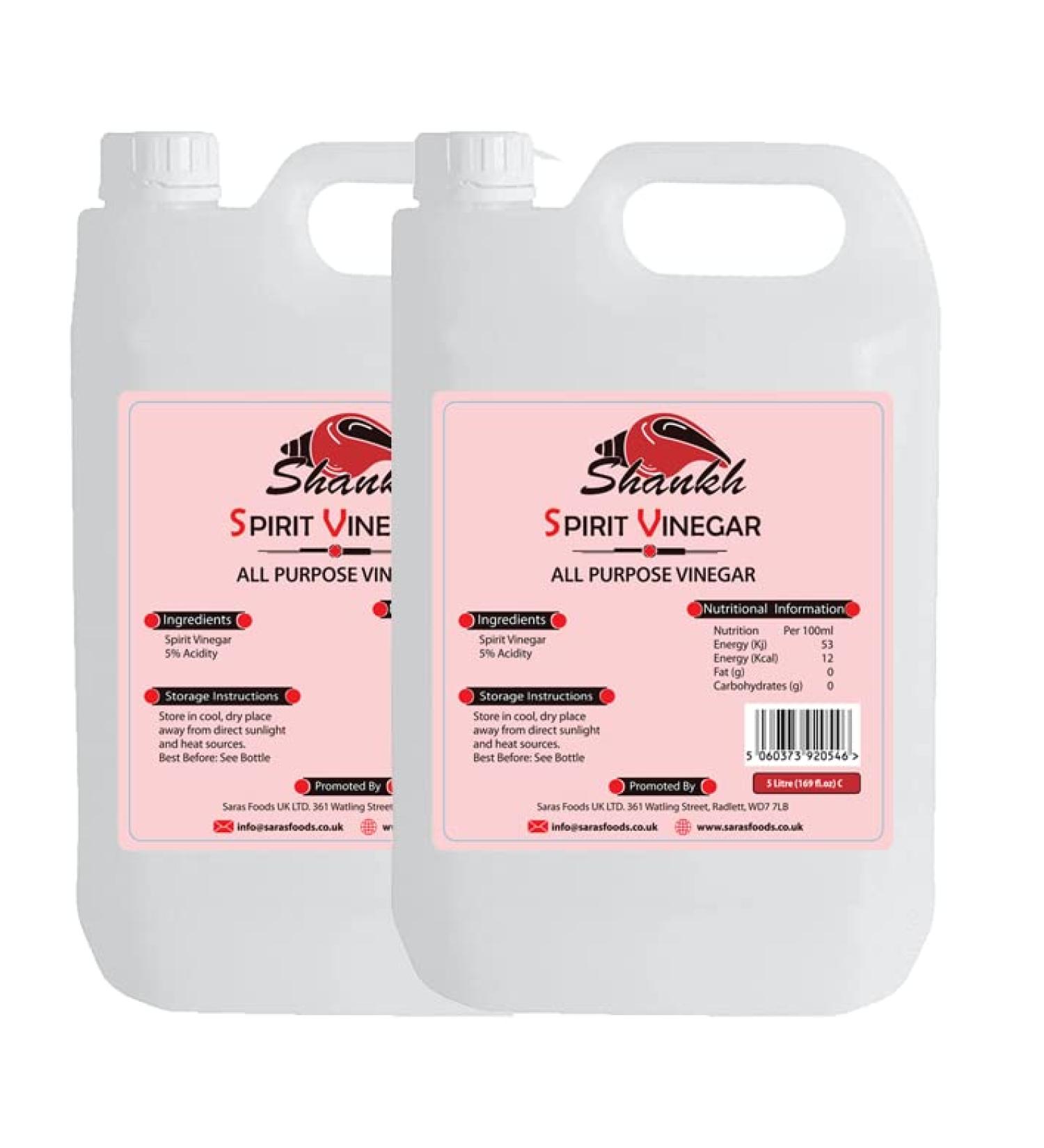 Shankh All Purpose Distilled White Spirit Vinegar 5L for Cleaning Pickling Marinating & Cooking (Pack of 2) - Produced in The UK - Buy Online on SooperMarket.com