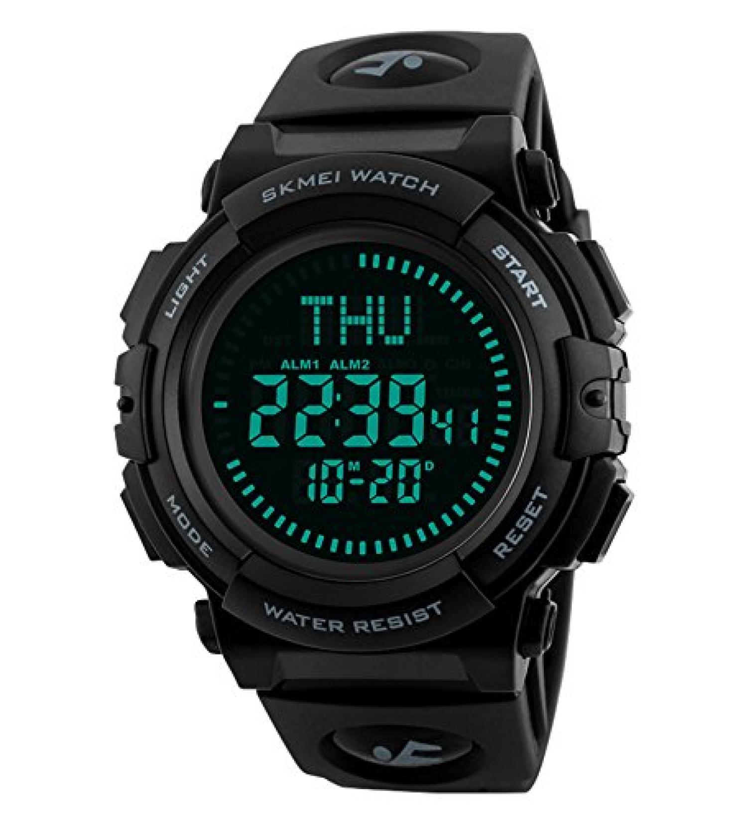 Mens Military Digital Sports Watch with Survival Compass | 50M Waterproof, 3 Alarm, Stopwatch | Black - Buy Online on SooperMarket.com
