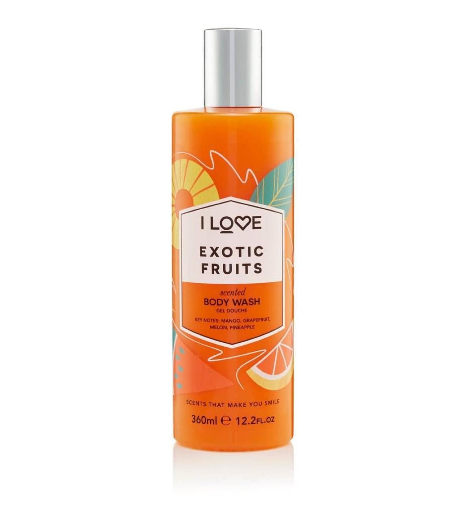I Love Exotic Fruits Scented Body Wash Rich & Creamy Foam Which Contains Natural Fruit Extracts Includes Pro Vitamin B5 For Moisturised & Silky Smooth Skin CrueltyFree & VeganFriendly 350ml - Buy Online on SooperMarket.com