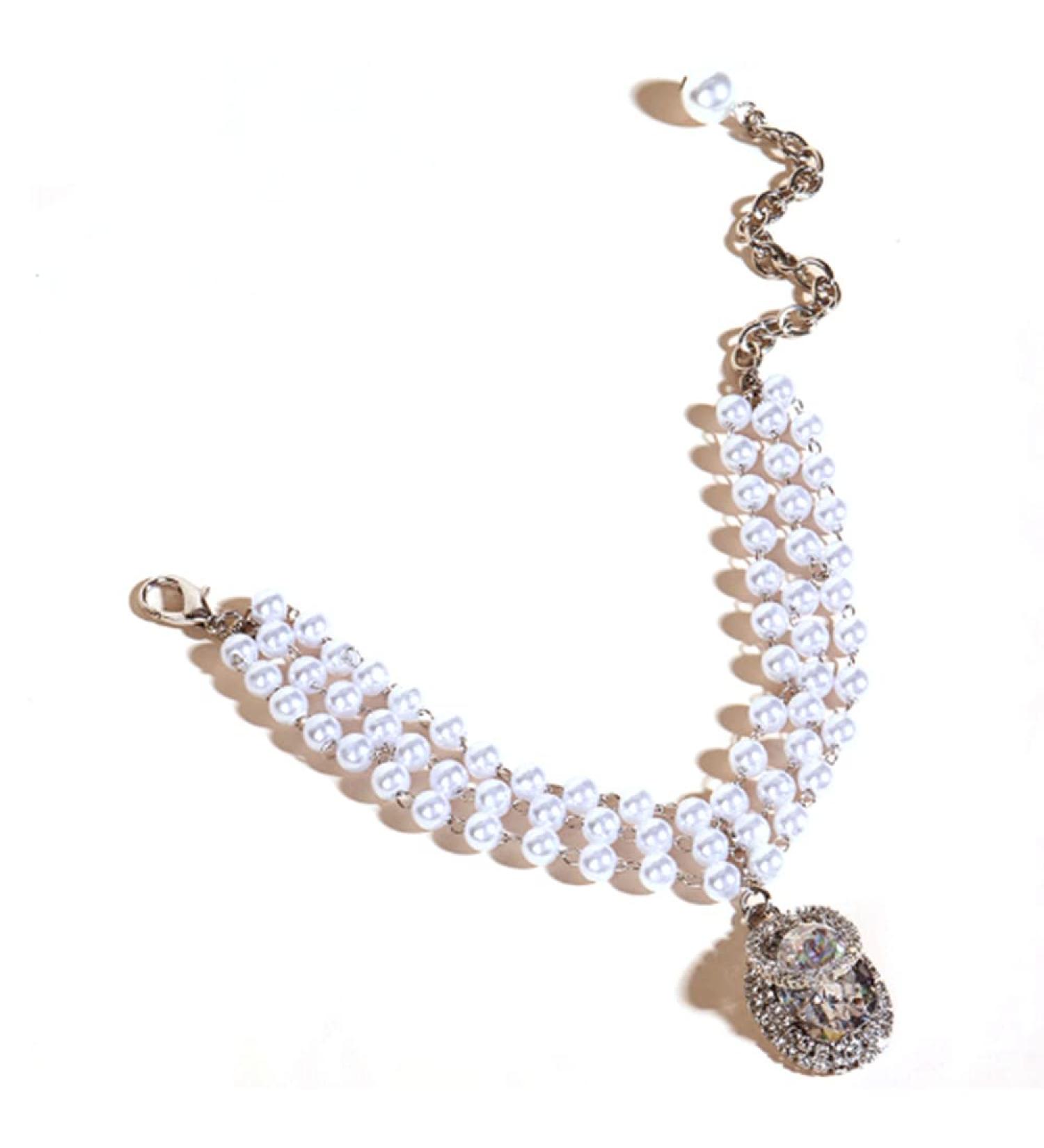 Rayminsino Adjustable Pet Collar with Pearl & Gemstone Diamond Necklace - Stylish Accessories for Cats & Dogs - Buy Online on SooperMarket.com