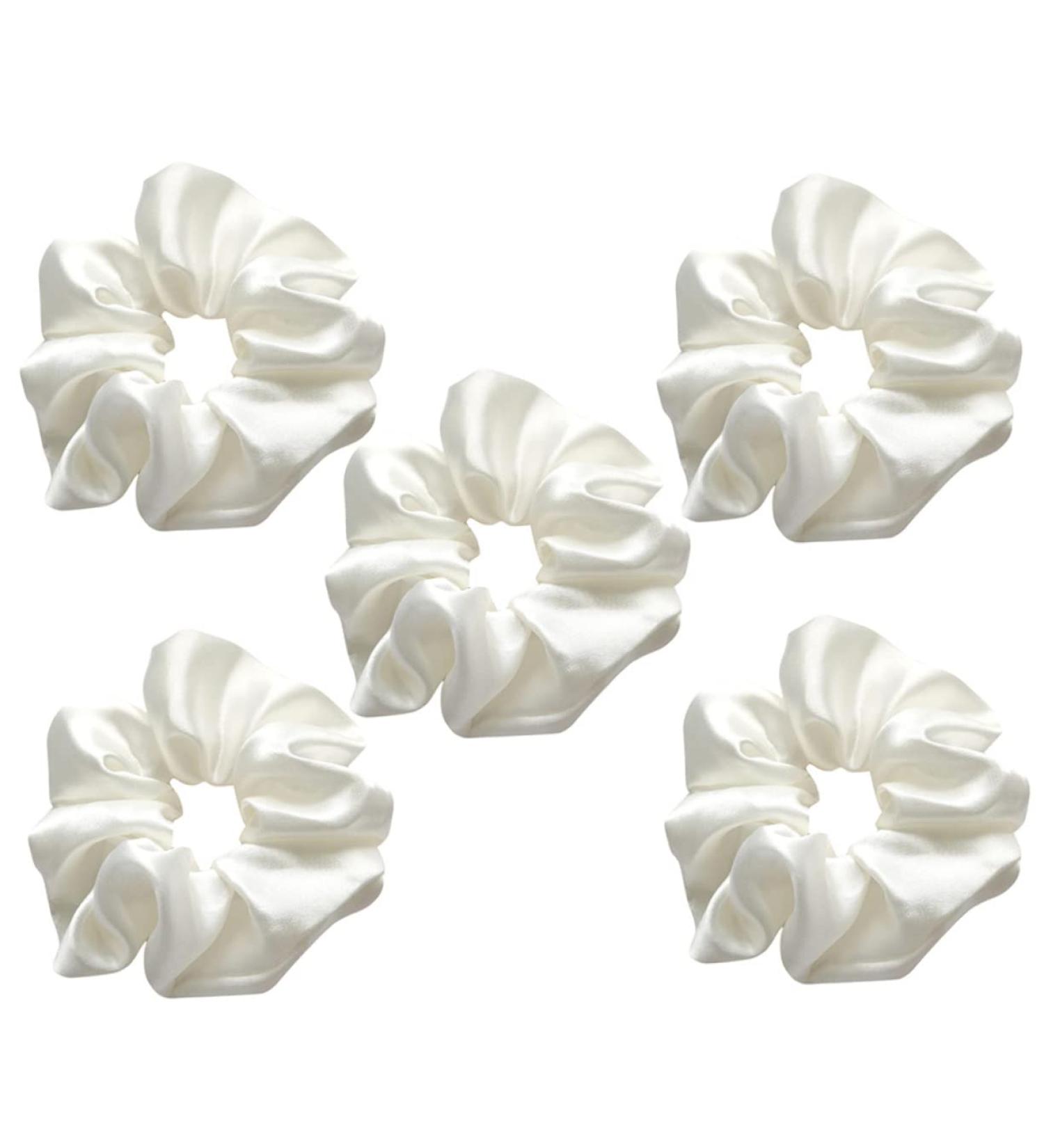 Wooneky 5pcs Bridesmaid Hair Accessories - Satin Elastic Hair Bands and Scrunchies Set in White - Wedding and Girls Hair Wrap - Buy Online on SooperMarket.com