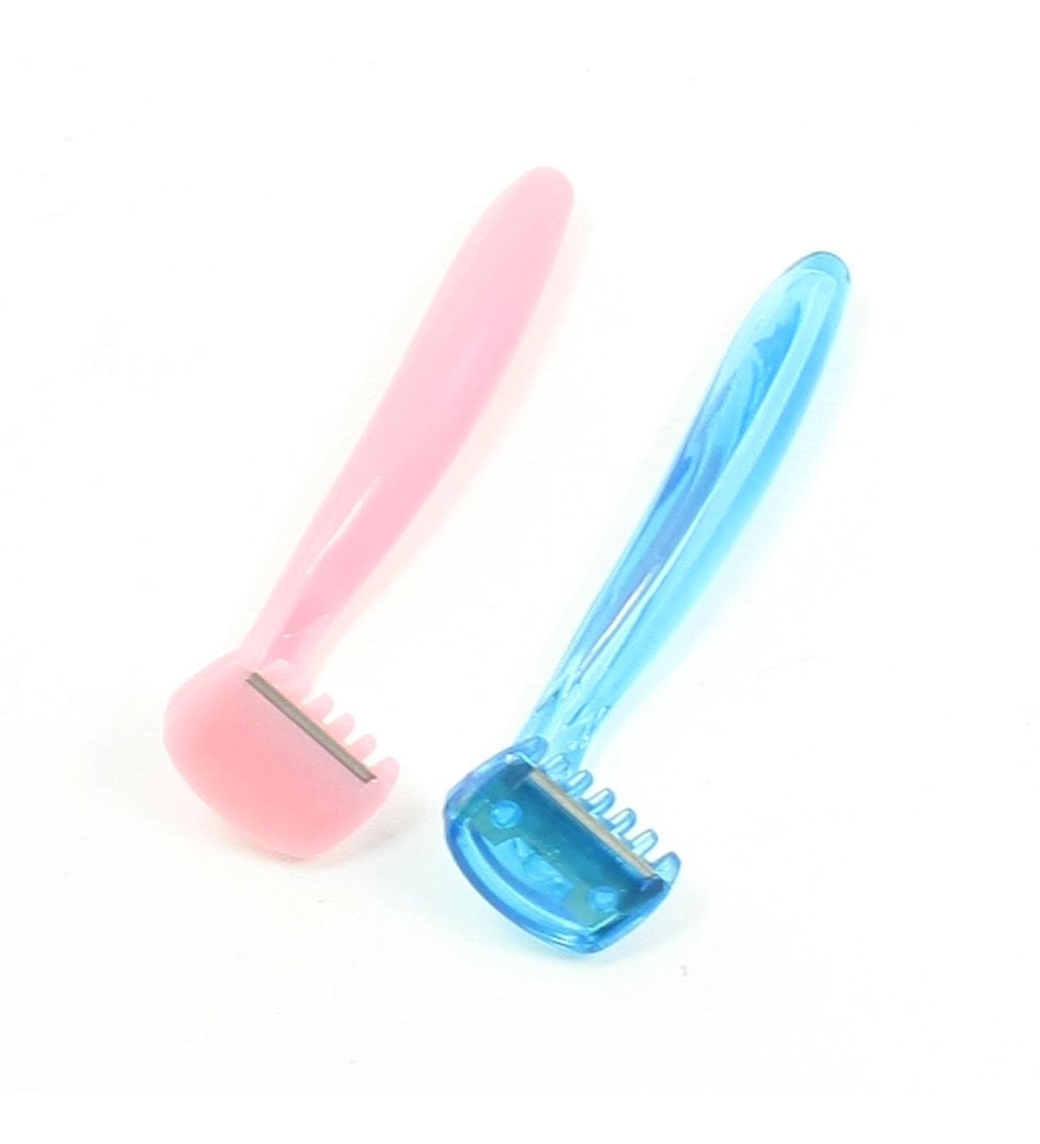 Ruilogod 2pcs Pink Clear blue Plastic Handle Body Armpit Hair Shaver Remover Set