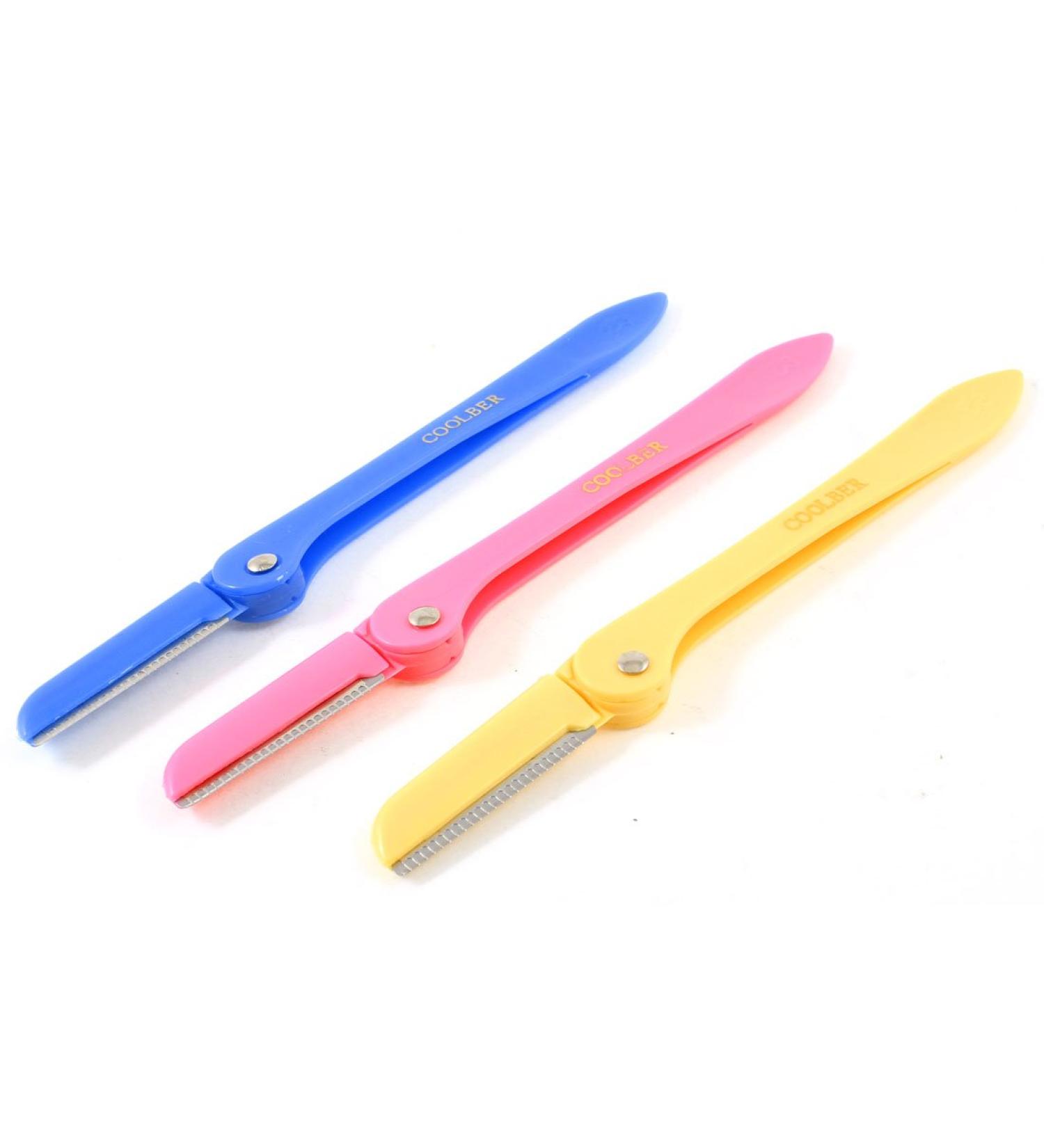 Ruilogod 3pcs Tri Color Handle Makeup Tool Folded Eyebrow Shaper Razor Shaver