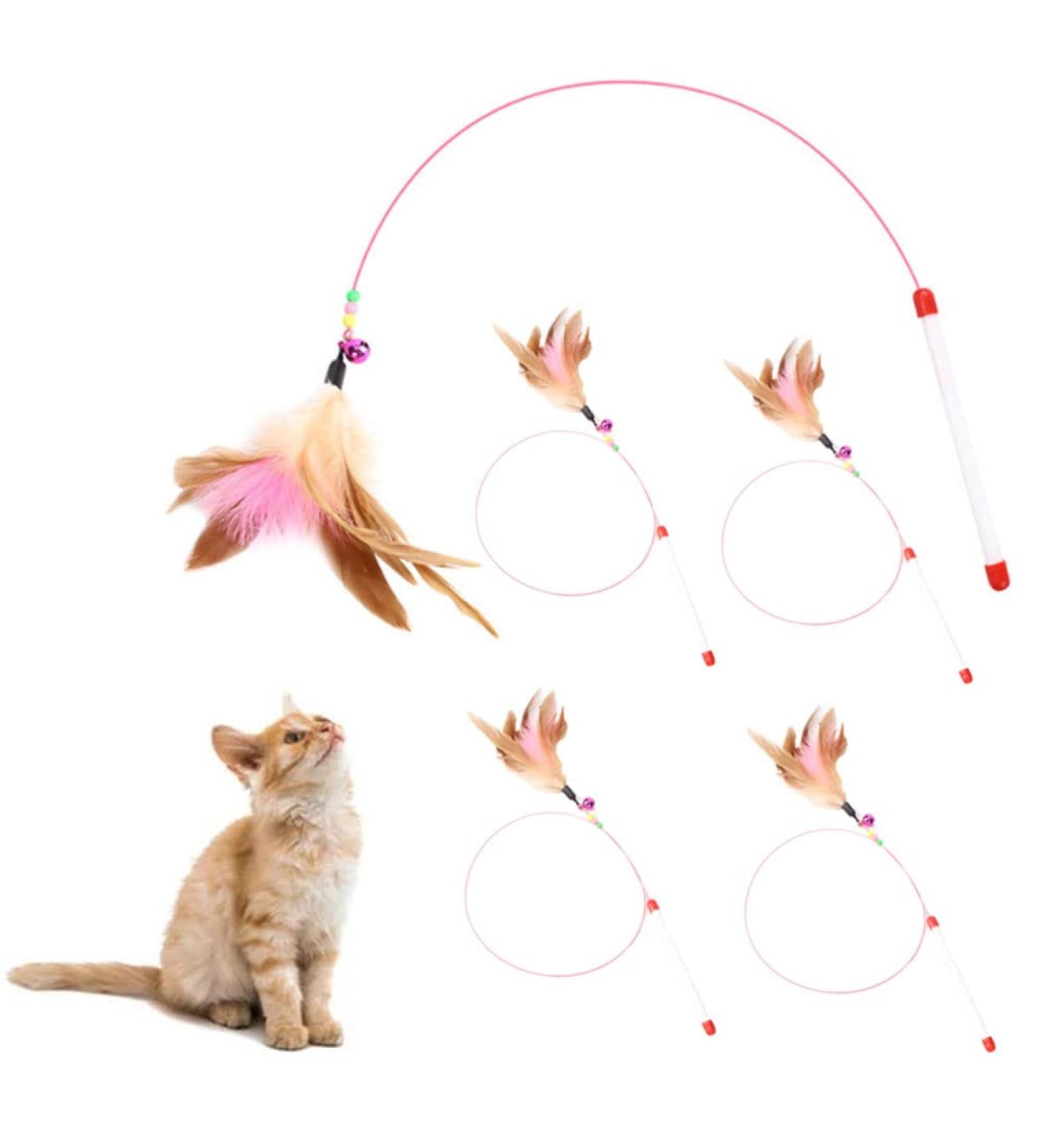 AWAVM 5 PCS Cat Teasers Cat Feather Wand Cat Toy Interactive Toy Feather Wand with Bell Natural Feather Refills - Buy Online on SooperMarket.com