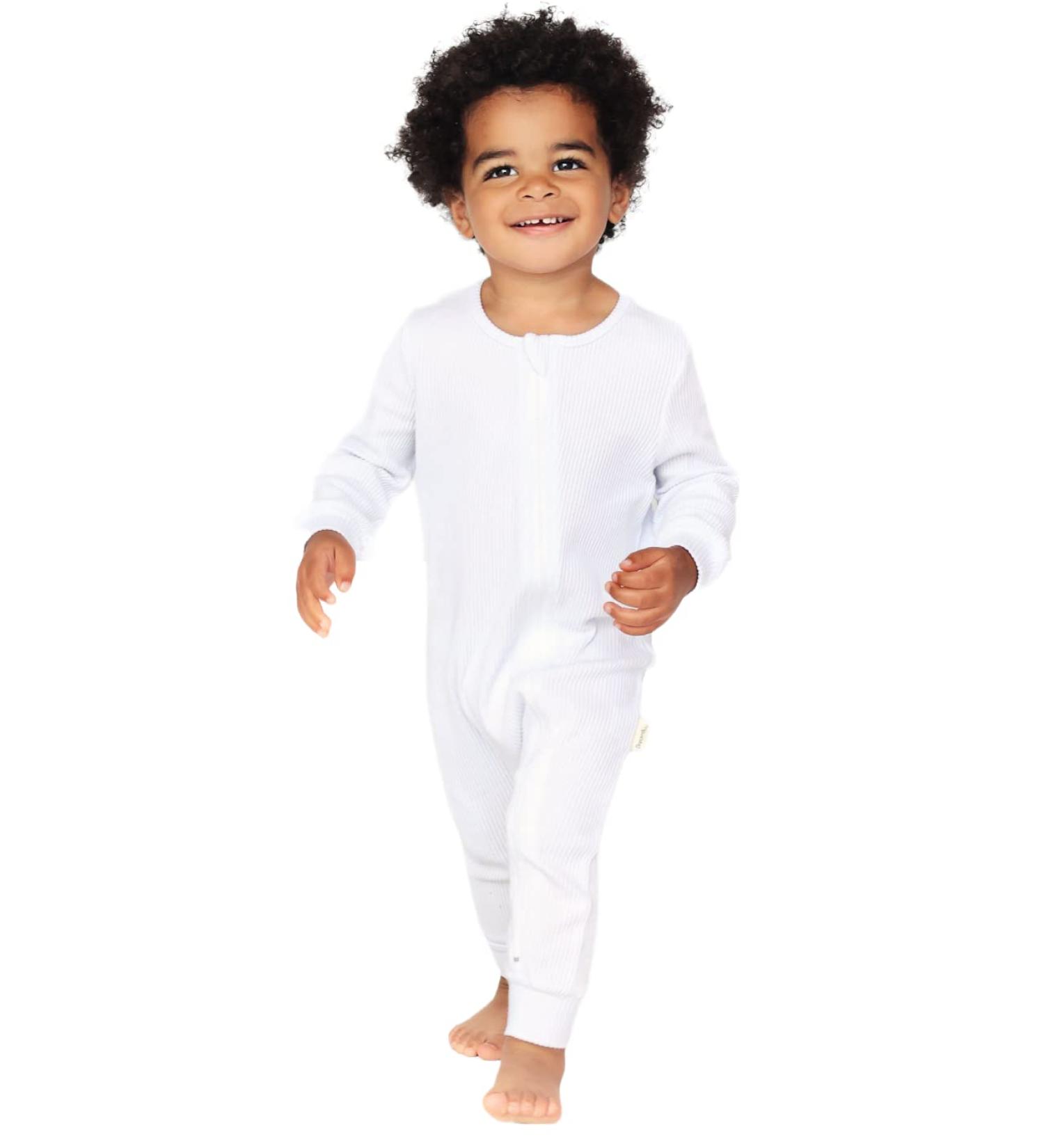 Ribbed Cotton Zip Up Baby Sleepsuits | Unisex Newborn Clothes | 2-3 Years | White - Buy Online on SooperMarket.com