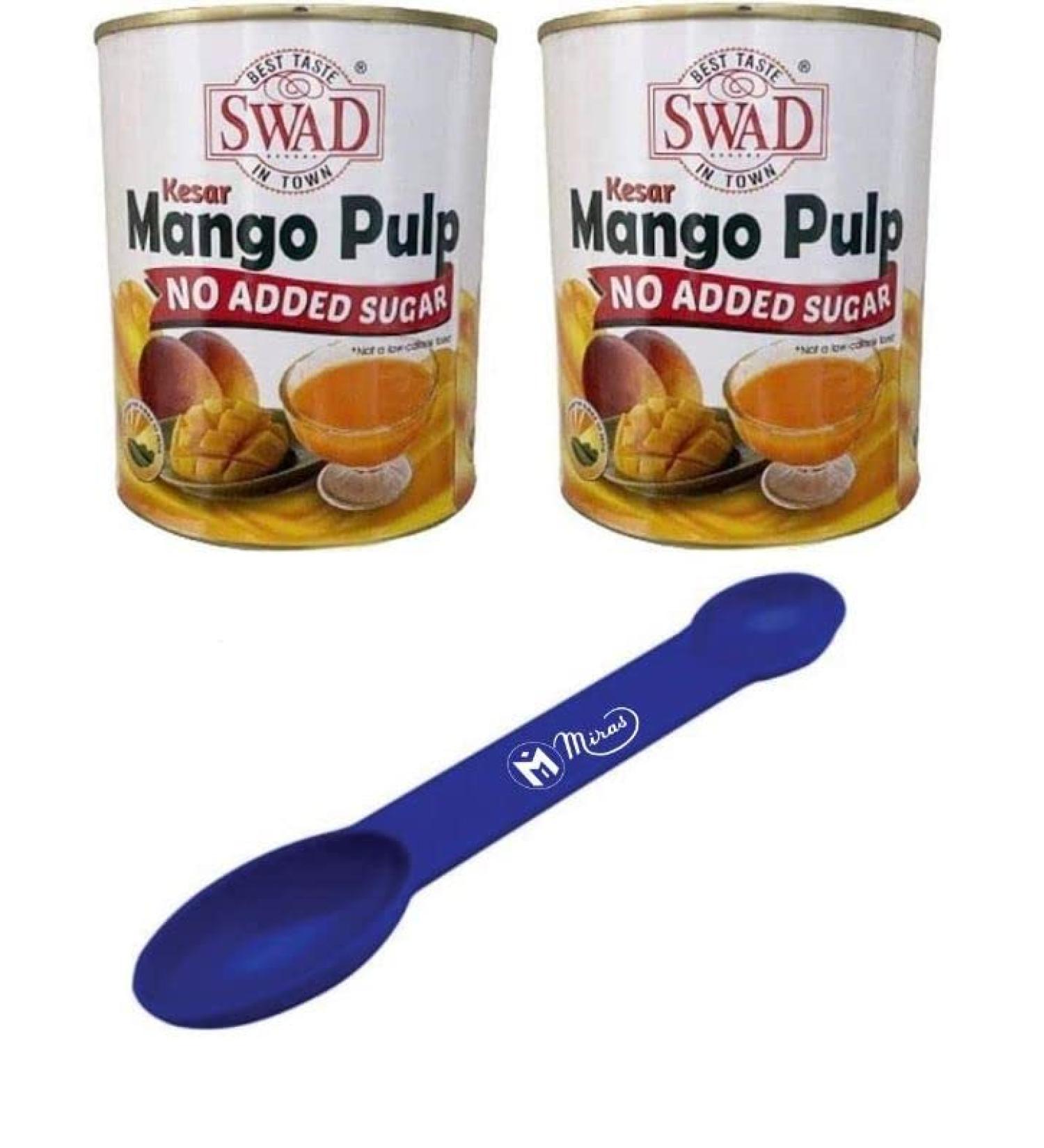 (Pack of 2) Swad No Added Sugar Kesar Mango Pulp - 850g + Free Miras 2-in-1 Measuring Spoon! - Buy Online on SooperMarket.com