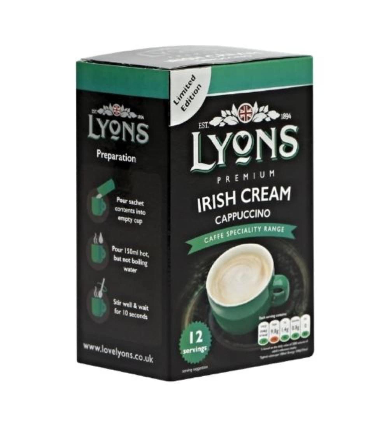 Lyons Premium Instant Coffee Bag Sachets | FabFinds Assorted Gift Mug (Irish Cream Cappuccino 8X 12Sachets) - Buy Online on SooperMarket.com
