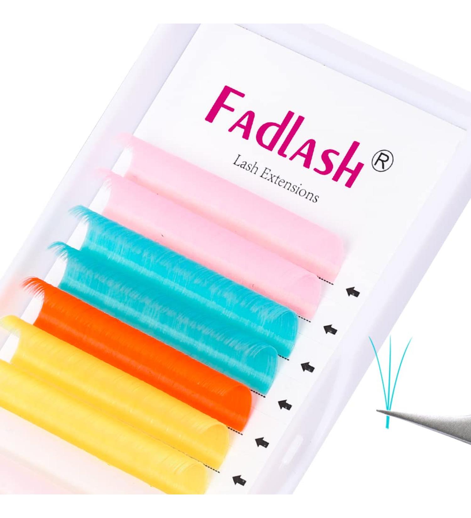 Neon Colored Volume Lash Extensions - Easy Fan 0.07-D 13mm - 8 Colors: Hot Pink, White, Blue, Orange, Gold, Purple, Yellow - UV Glow - Buy Online on SooperMarket.com