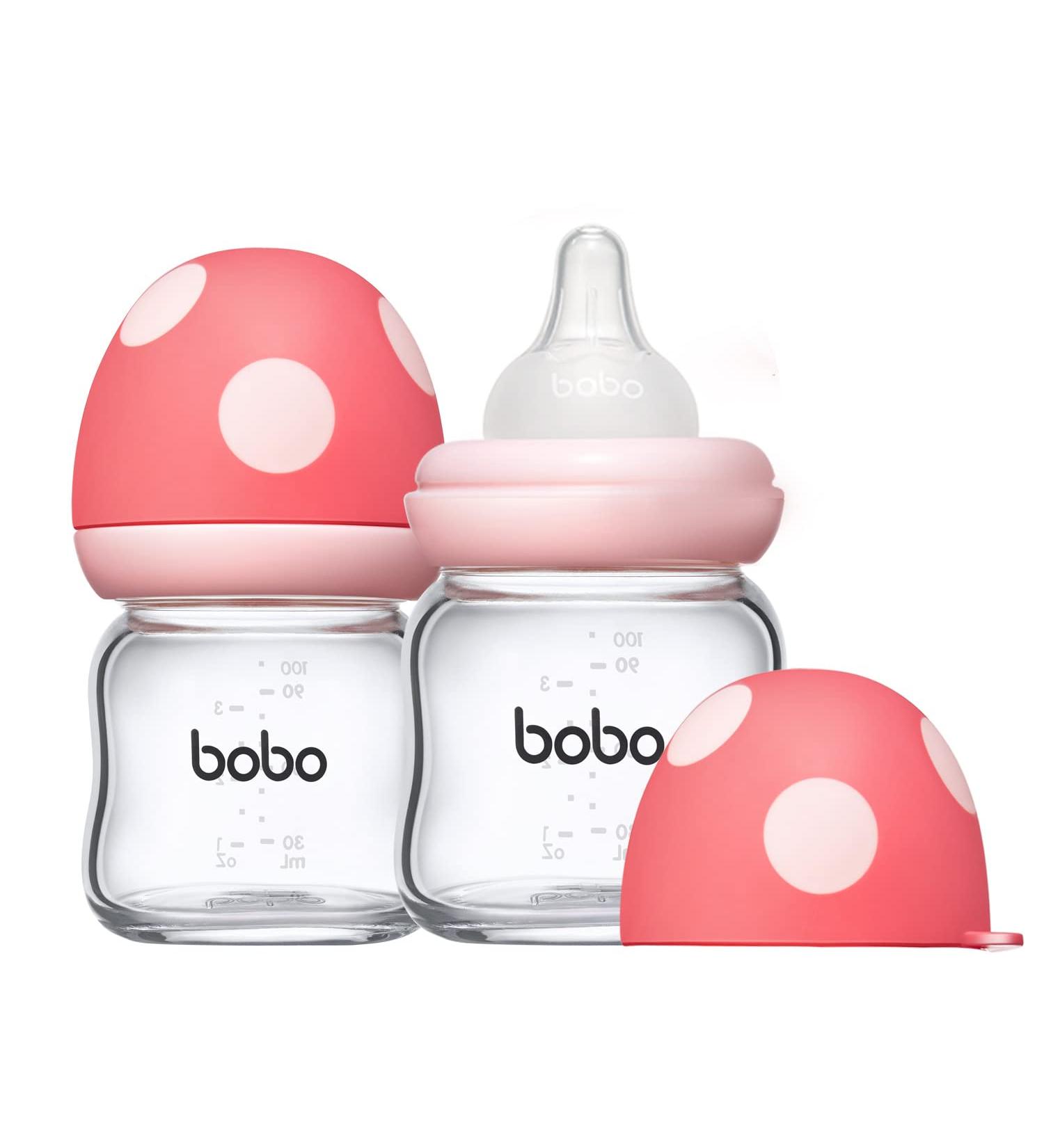 YOHKOH Natural Glass Baby Bottle Set - Anti-Colic, Wide Neck, Newborn Gift Set (3.4oz, Pack of 2) Red - Buy Online on SooperMarket.com