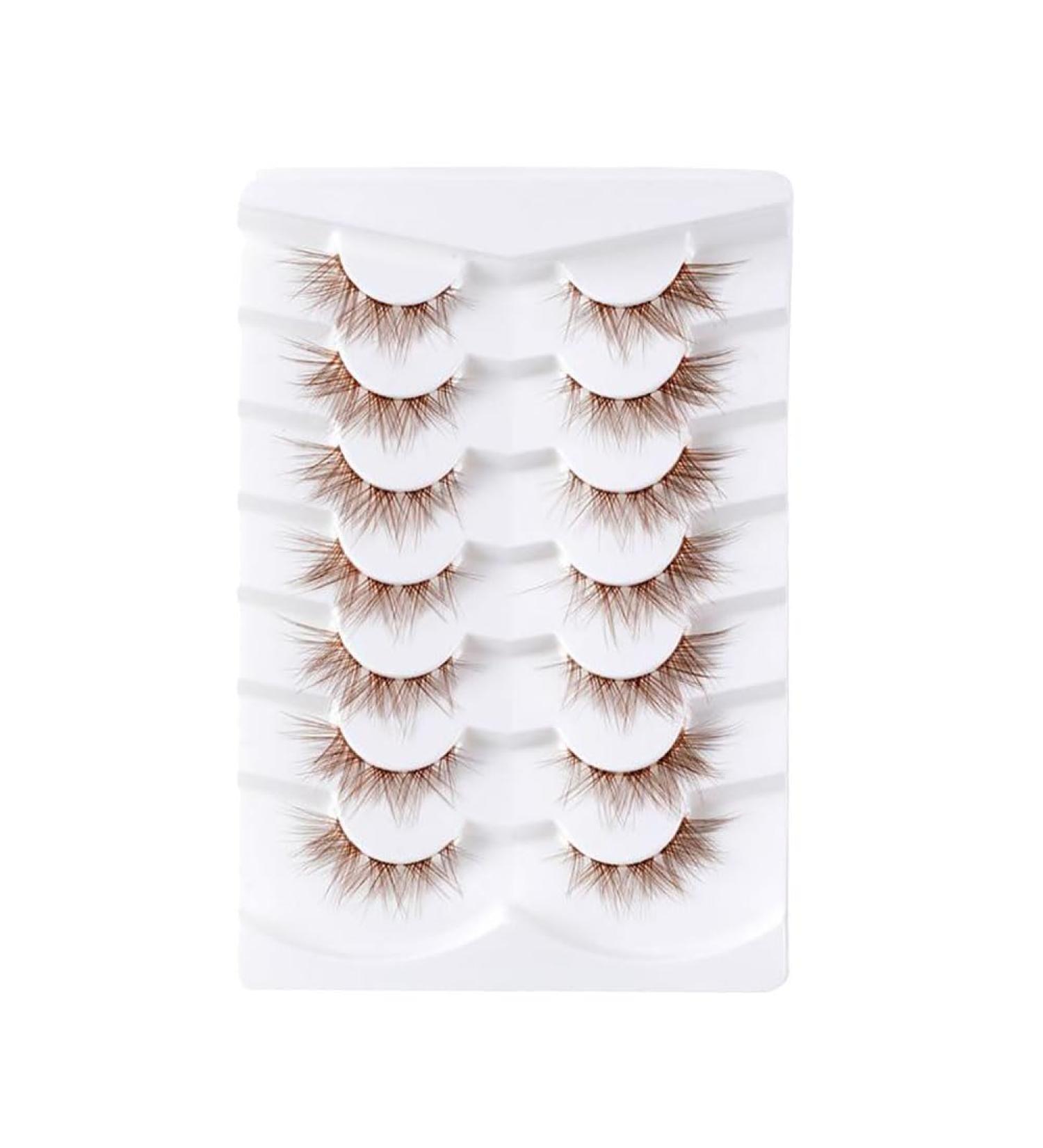 7 Pairs Natural Wispy Fake Eyelash DIY Brown Lashes Halloween Brown False Eyelashes Clear Band Manga Lashes Decorative Anime Eyelashes - Buy Online on SooperMarket.com