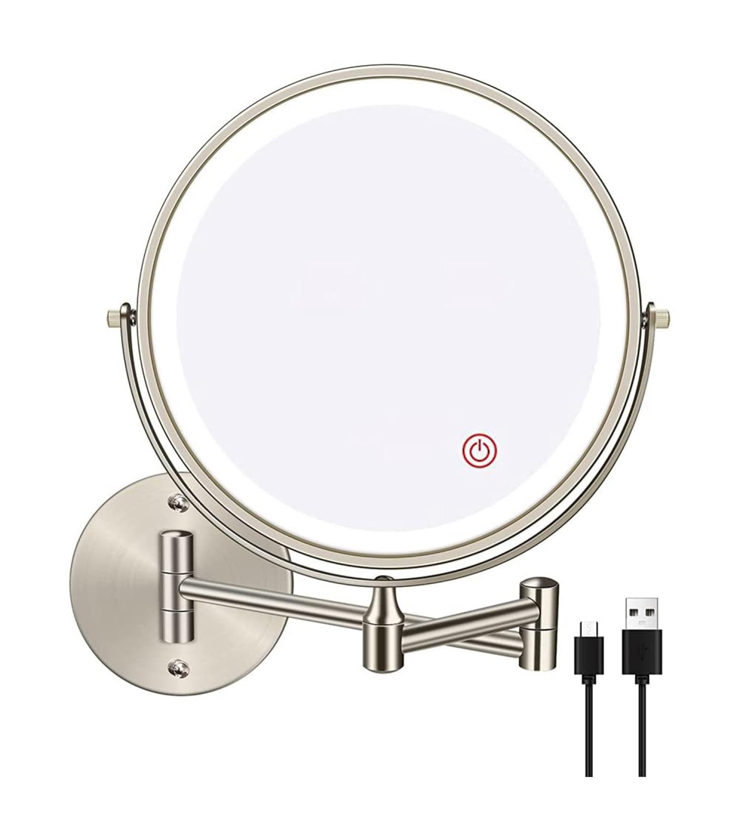 Wresetly 8In Chargeable Vanity/Bathroom Double Side Mirror 1X/10X Enlarge LED&3Color Temp Touch Screen 360 Rotat C - Buy Online on SooperMarket.com