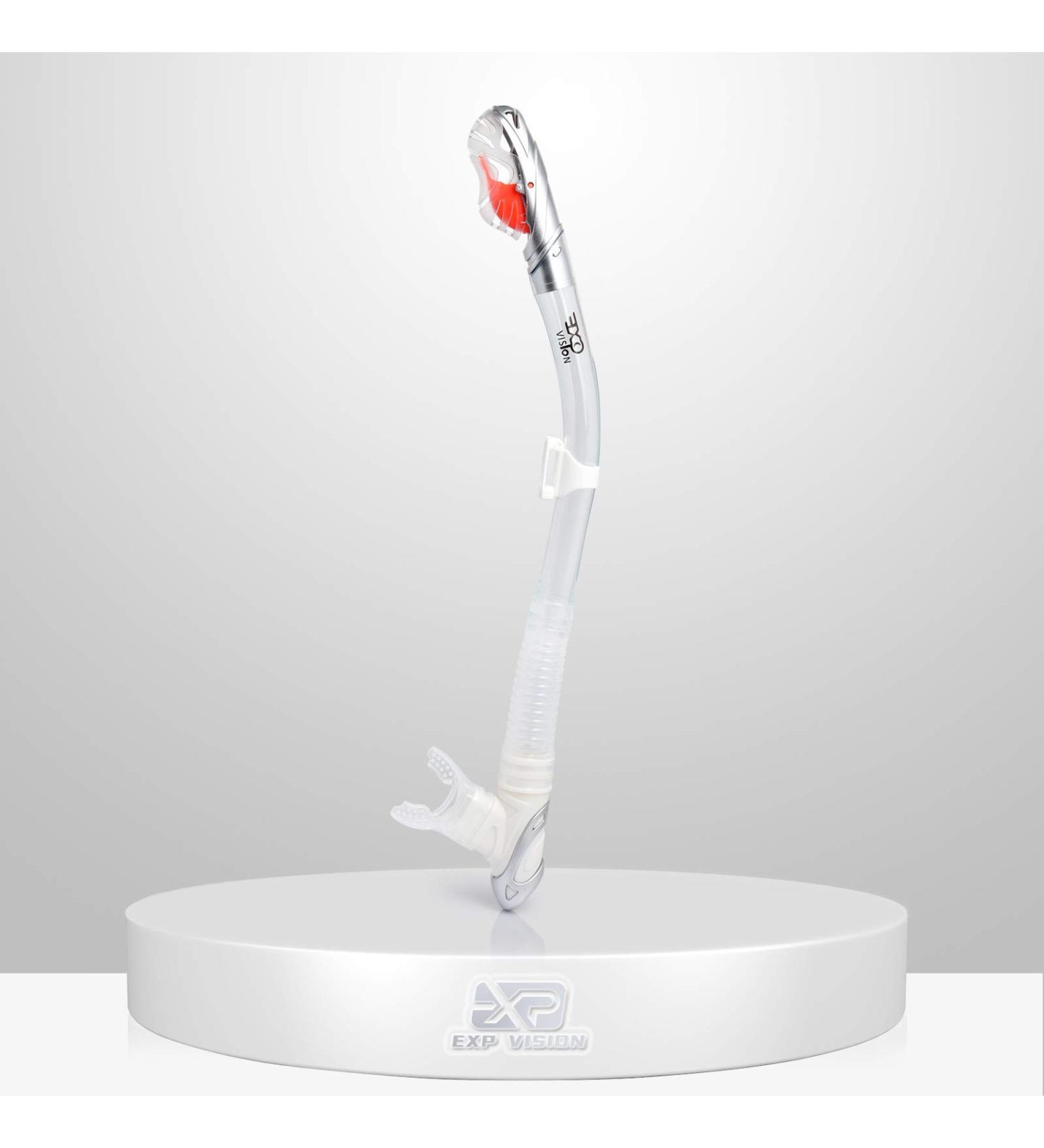 EXP VISION Dry Snorkel - Adult Dive Snorkel with Food-Grade Silicone Mouthpiece and Splash Guard Top Valve - Silver - Buy Online on SooperMarket.com