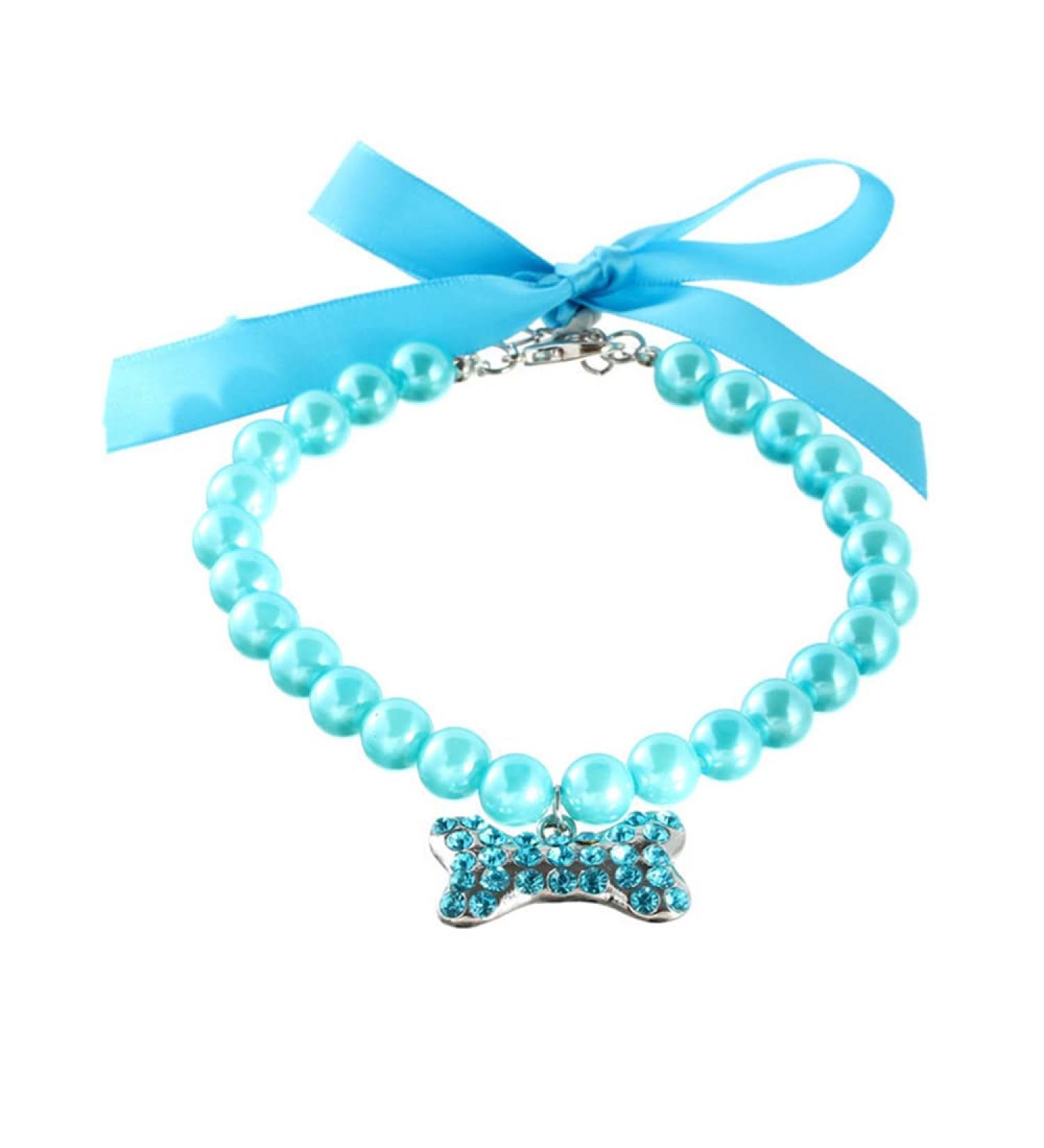 RayMinsino Dog Cat Necklace - Adjustable Blue Collar with Pearl Bone Pendant for Small Pets - Buy Online on SooperMarket.com
