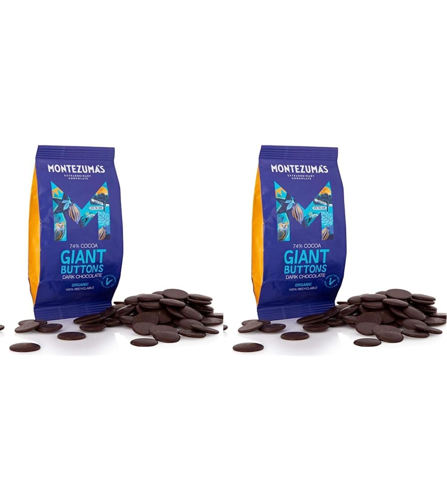 Montezuma's 74% Cocoa Giant Dark Chocolate Buttons Gluten Free & Organic 180g Bag (Pack of 2) - Buy Online on SooperMarket.com