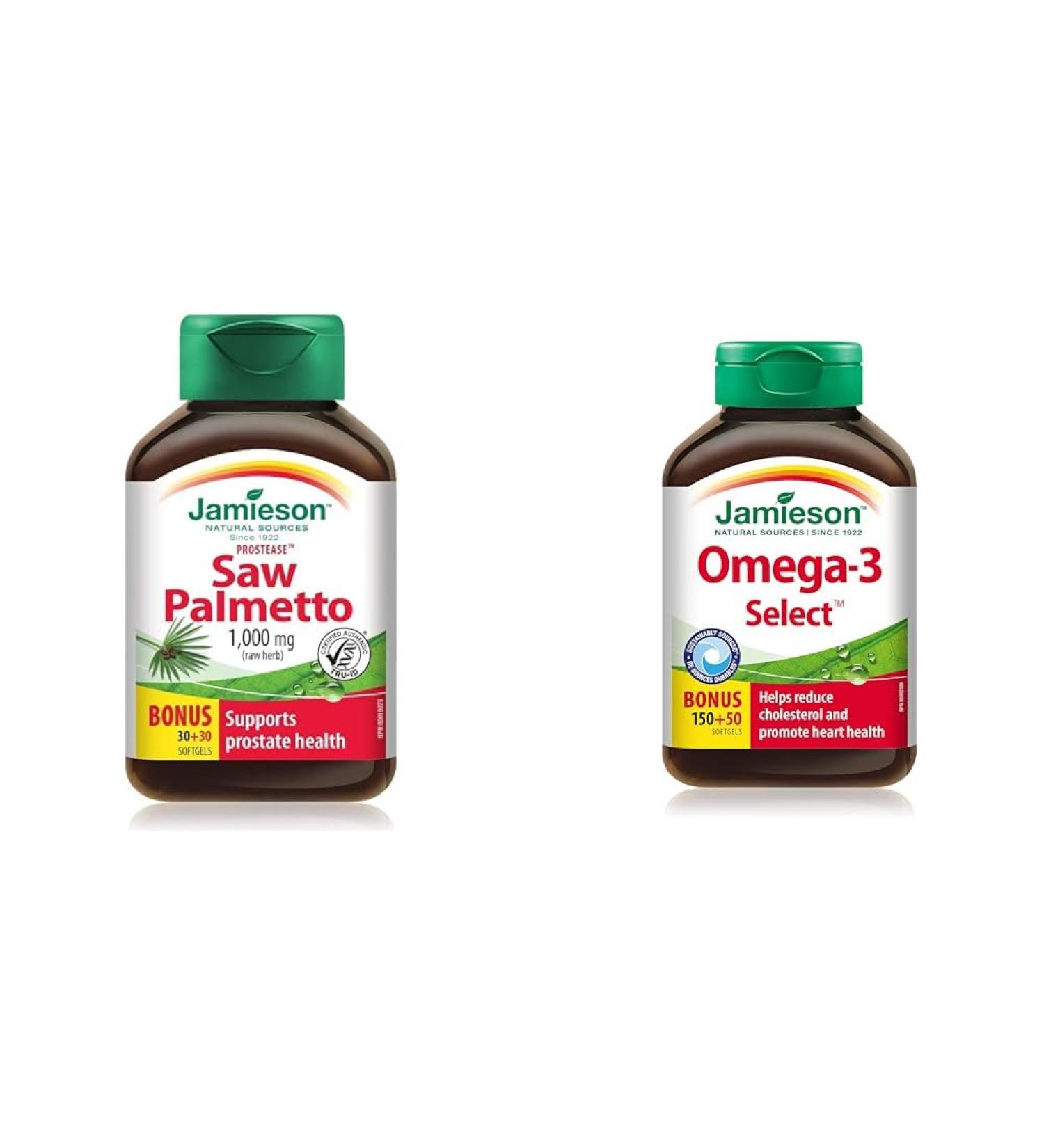 Jamieson Prostease Saw Palmetto 1 000 mg Dry Herbs & Omega-3 Select 1 000 mg Saw Palmetto+ Omega-3 200 Count (Pack of 1) - Buy Online on SooperMarket.com