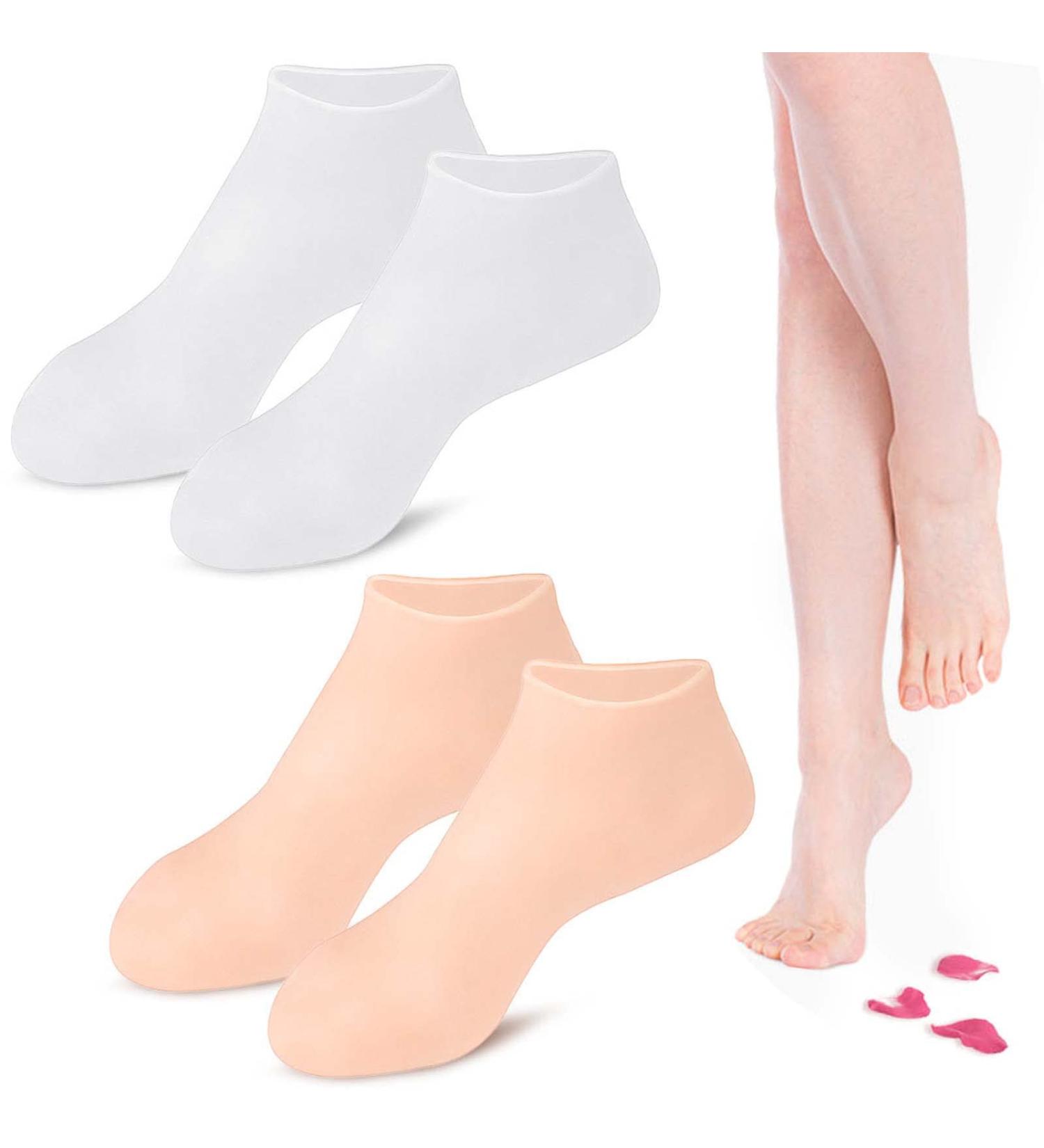 Dearbag Silicone Socks for Women - 2 Pair Anti-Slip Moisturizing Foot Spa & Cracked Heel Care - Soft Skin Color & White - Buy Online on SooperMarket.com