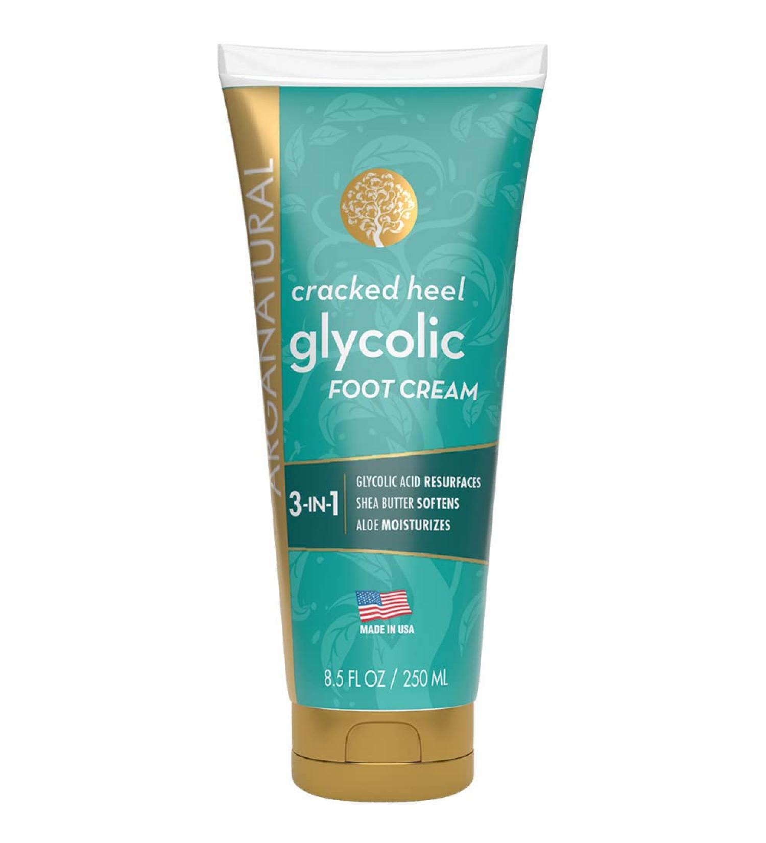 Arganatural Cracked Heel Glycolic Foot Cream 250ml - Gentle Exfoliation with Glycolic Acid, Shea Butter, and Aloe - Buy Online on SooperMarket.com